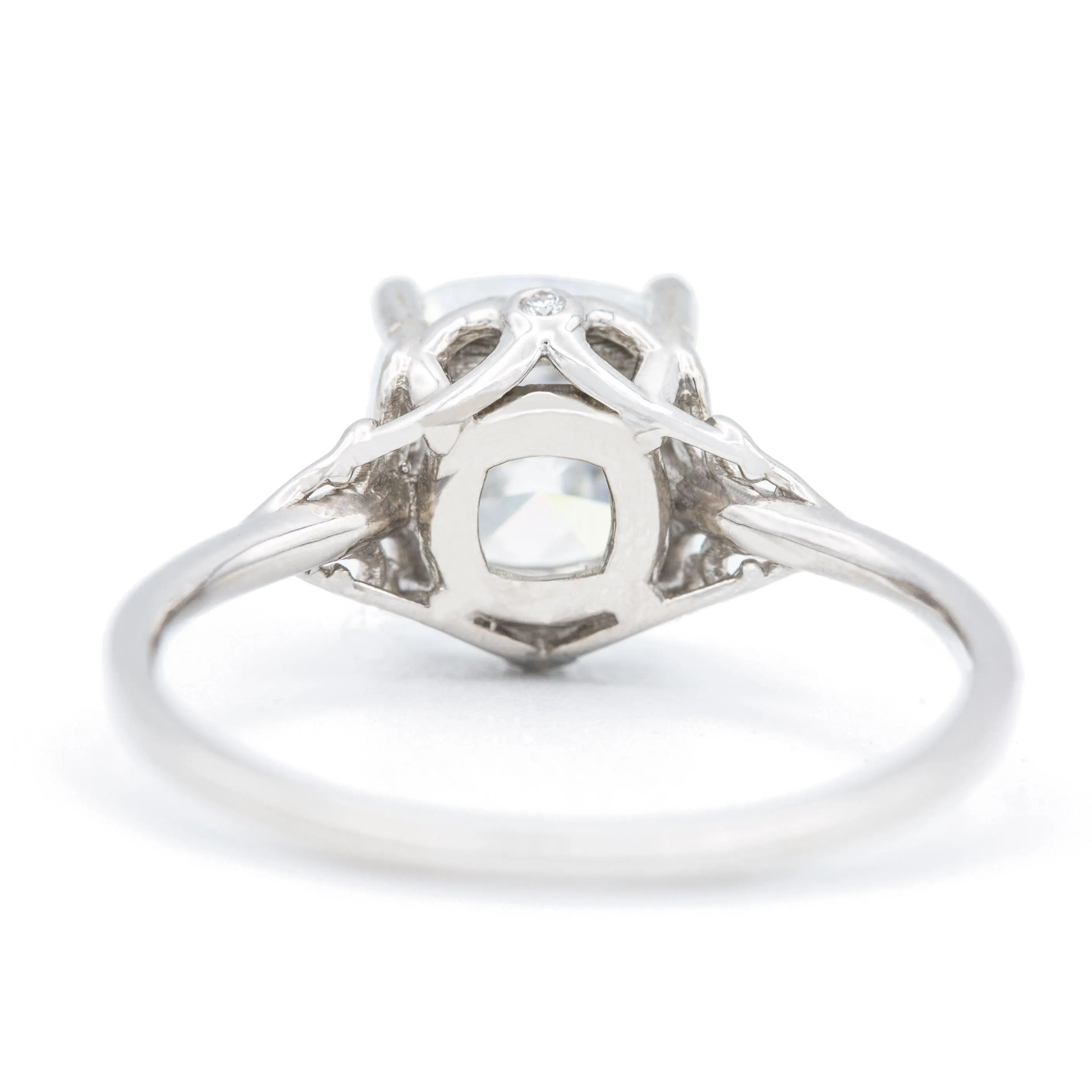 7.5mm Cushion Old Mine Cut (OMC) Heirloom Moissanite Jules Filigree Custom Bezel Diamond 14K White Gold Design