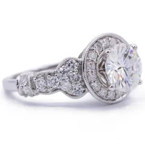 7.5mm Round Center 14K White Gold 4 Prong Halo Filigree Design