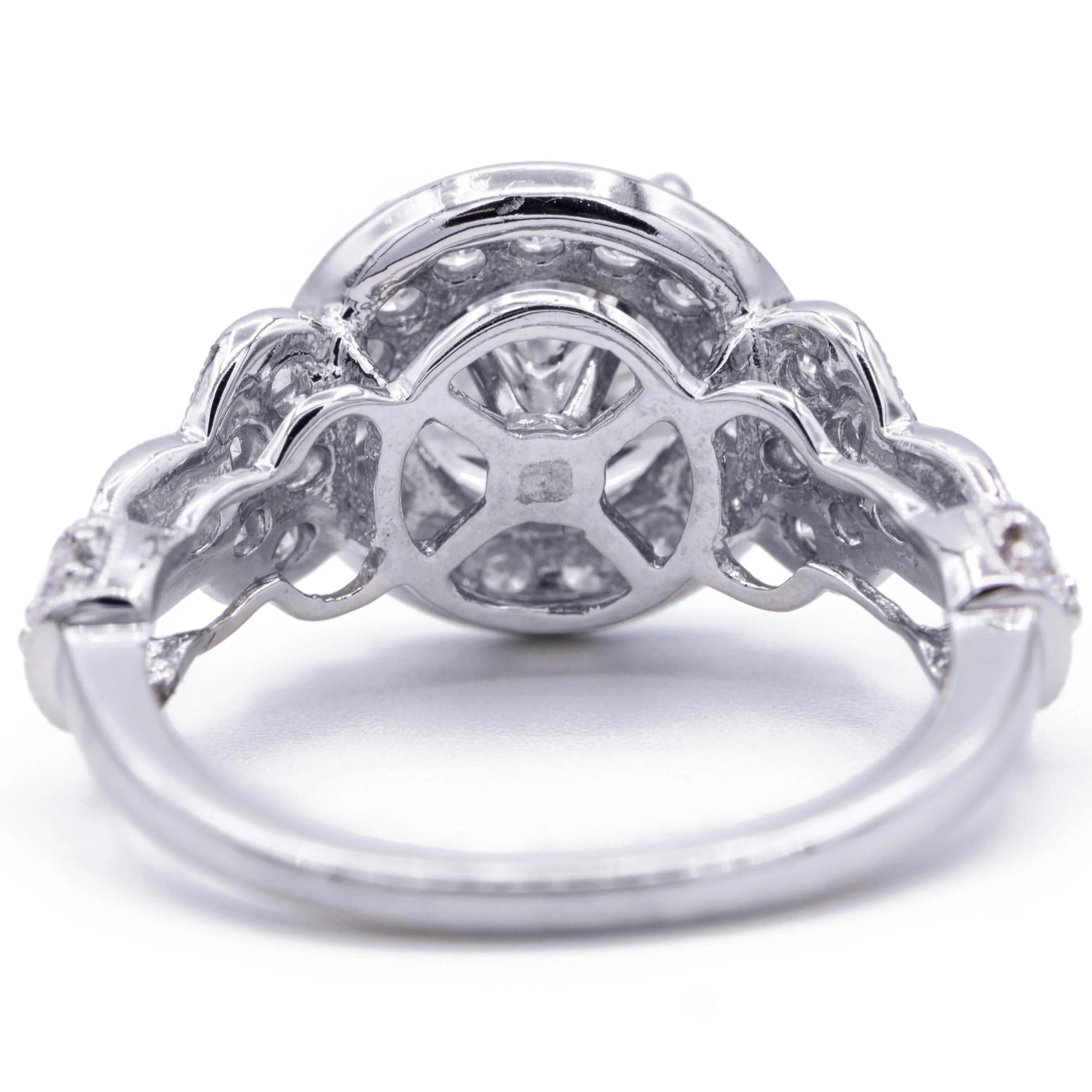 7.5mm Round Center 14K White Gold 4 Prong Halo Filigree Design