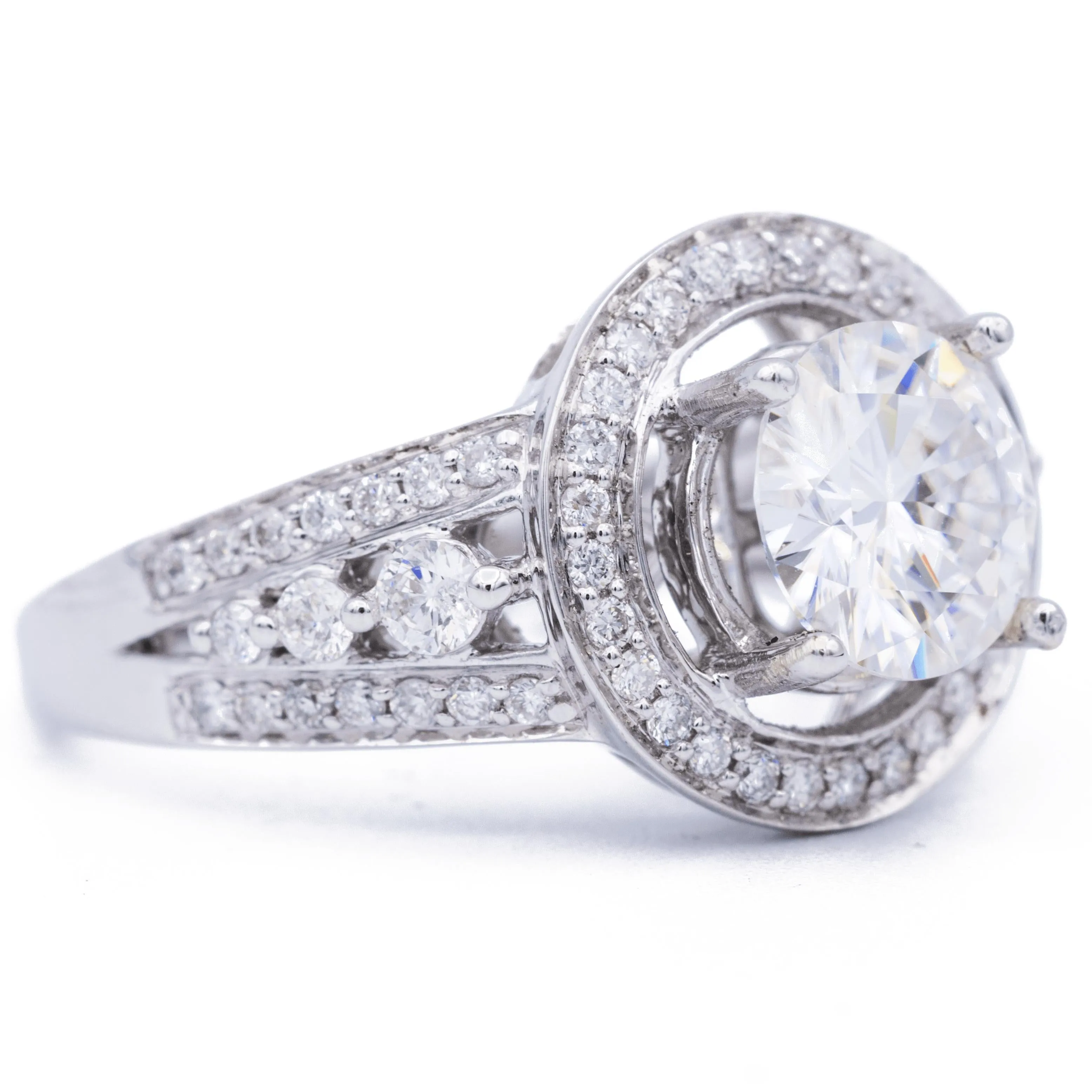 7.5mm Round Center 14K White Gold Halo Ring