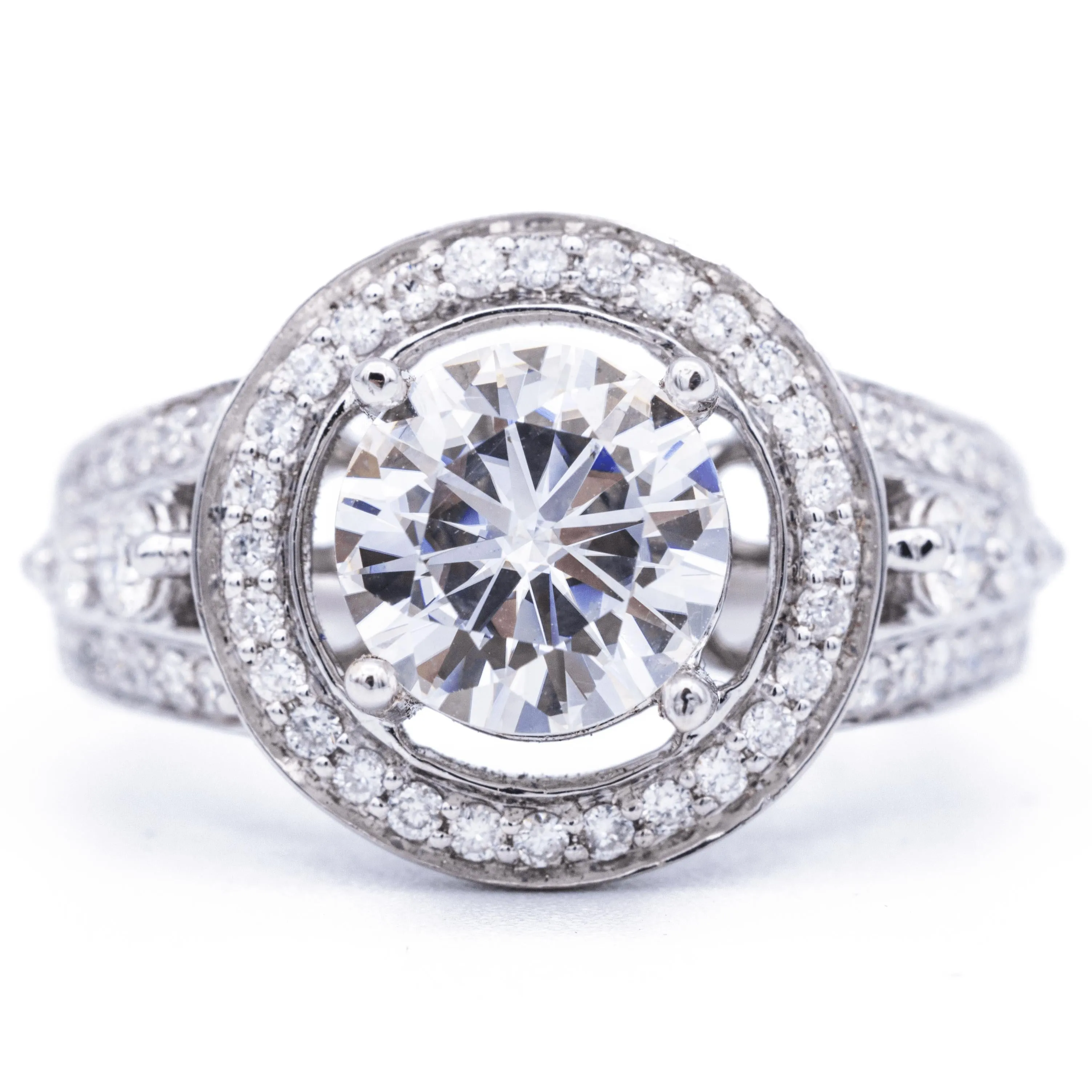 7.5mm Round Center 14K White Gold Halo Ring