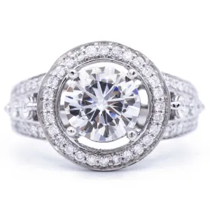 7.5mm Round Center 14K White Gold Halo Ring