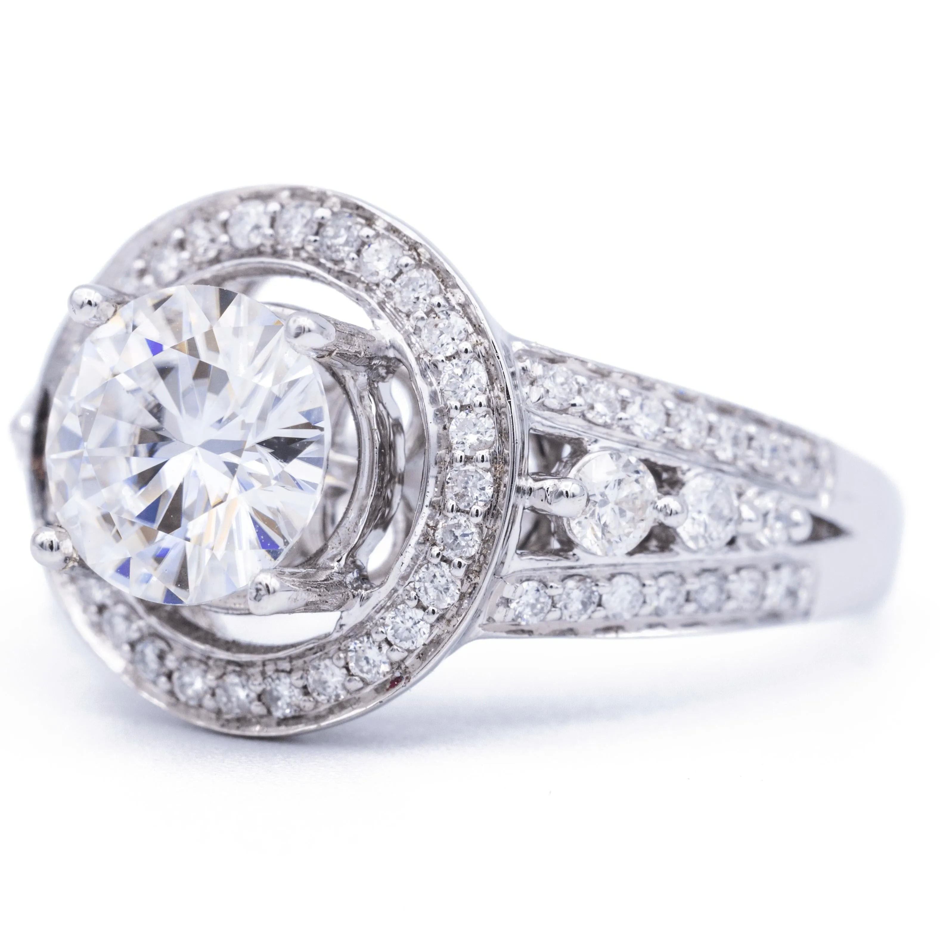 7.5mm Round Center 14K White Gold Halo Ring