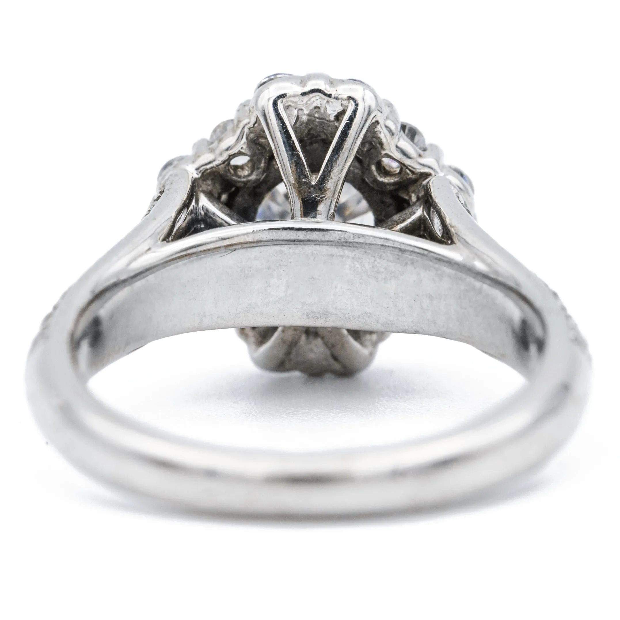 7.5mm Round Center 14K White Solid Gold Diamond Halo Shank Ring