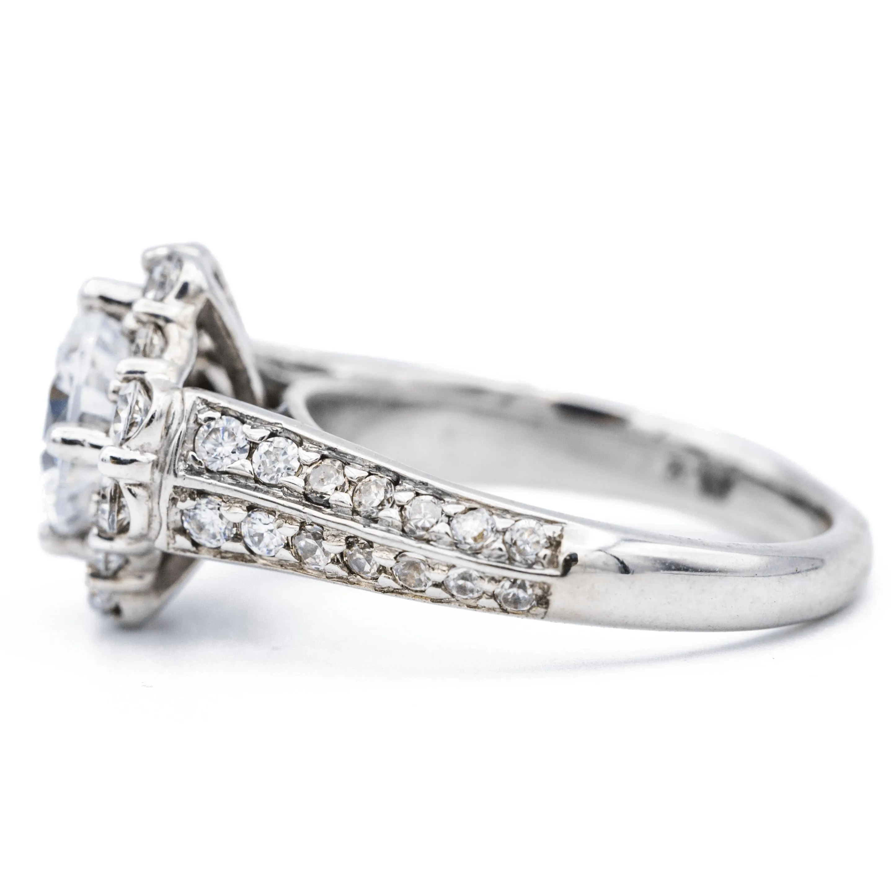 7.5mm Round Center 14K White Solid Gold Diamond Halo Shank Ring