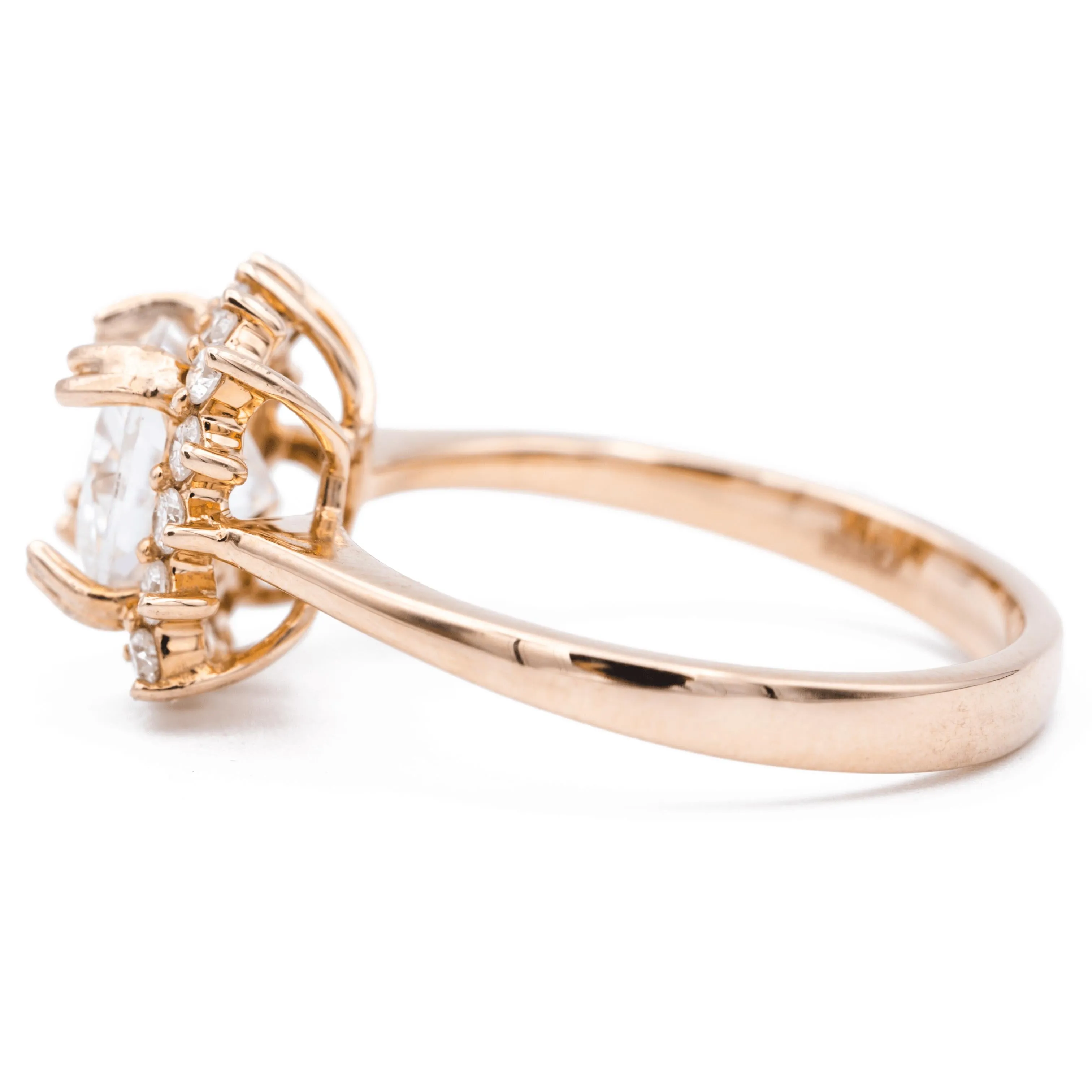 7mm Cushion Center 14K Rose Gold Star Halo Diamond Accent Ring