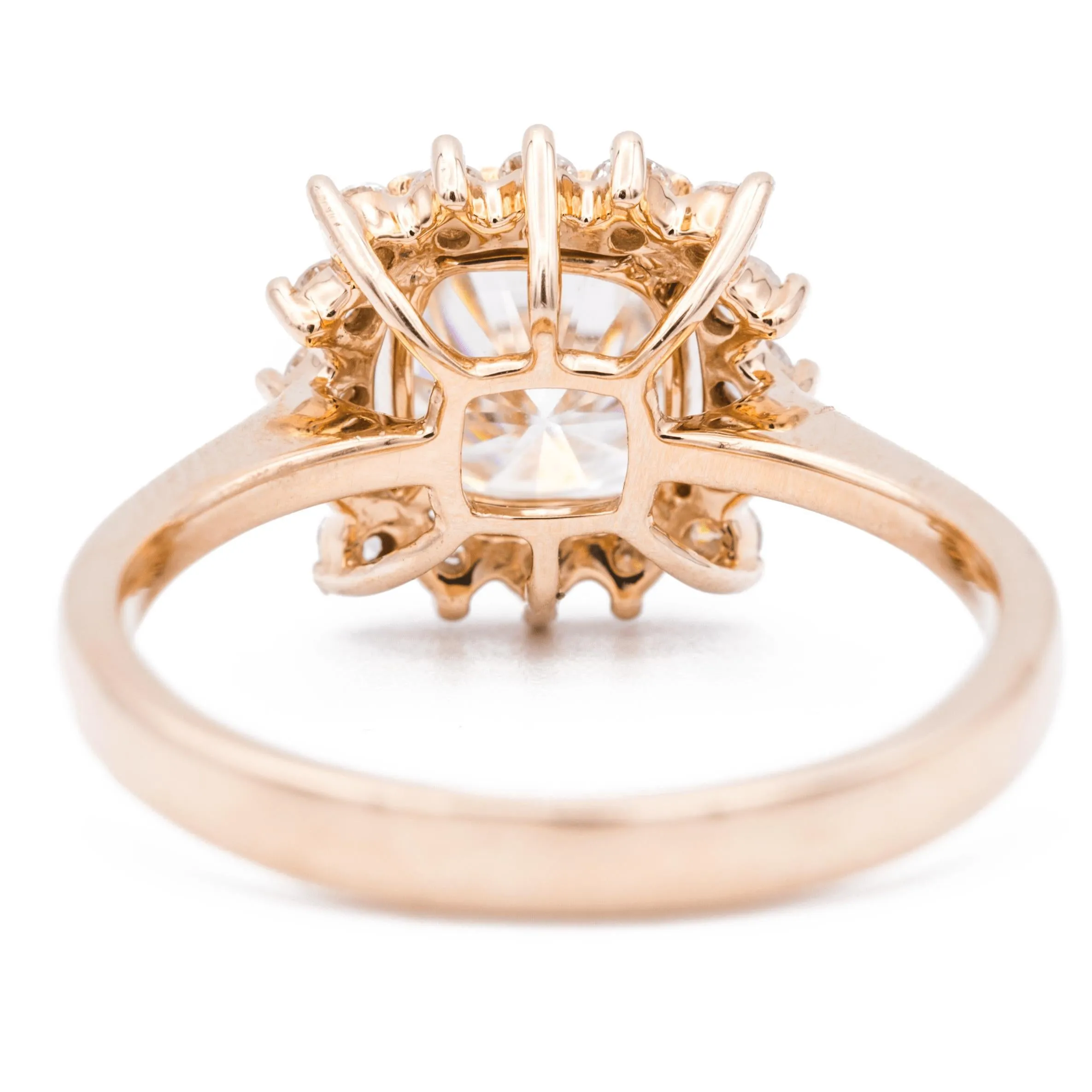 7mm Cushion Center 14K Rose Gold Star Halo Diamond Accent Ring