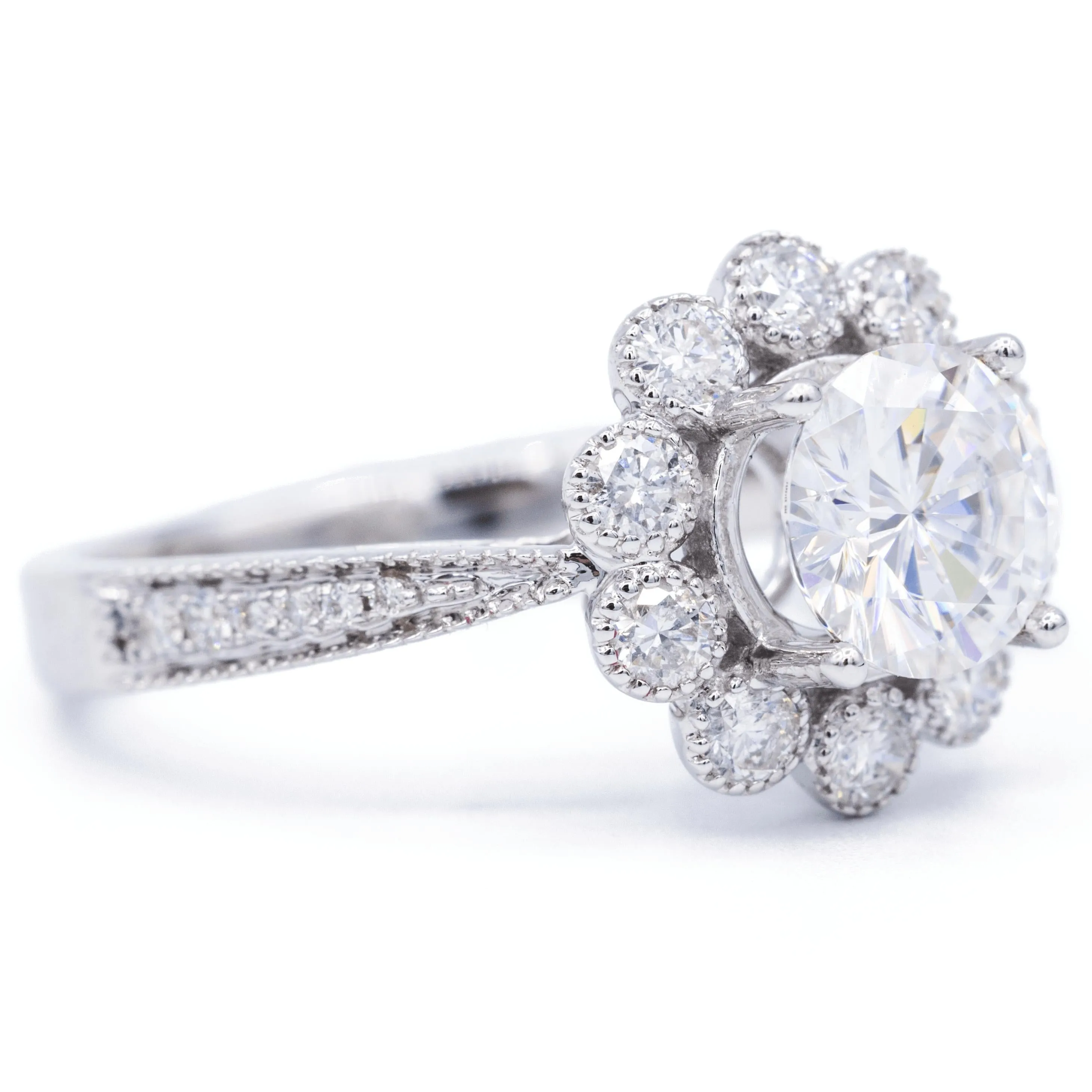7mm Round Center 14K White Gold Halo Ring