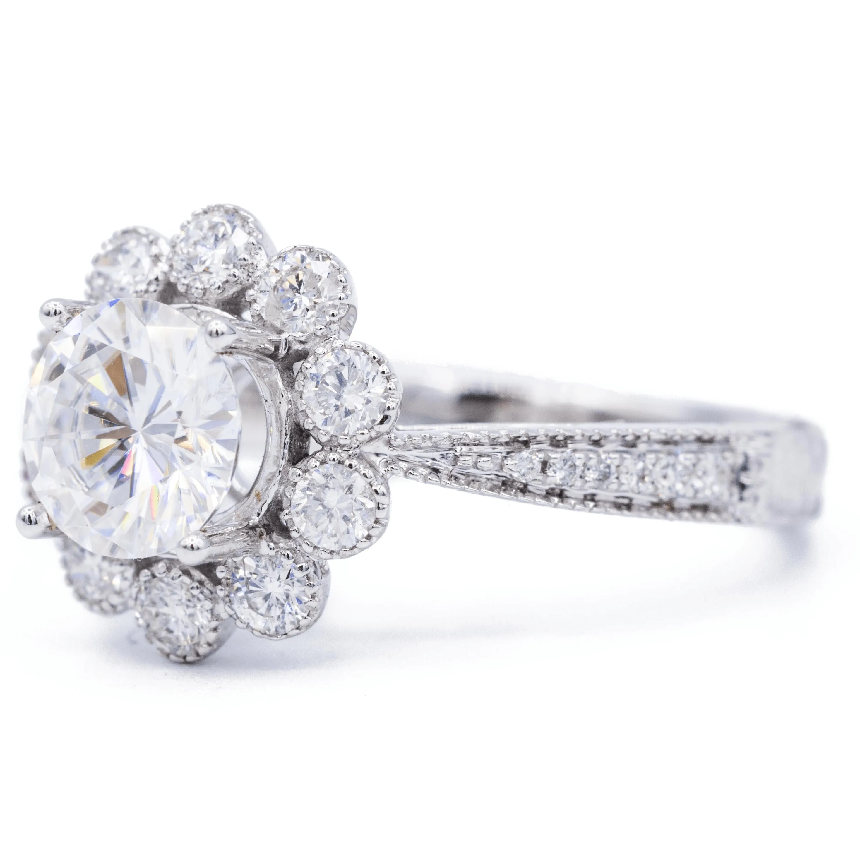 7mm Round Center 14K White Gold Halo Ring