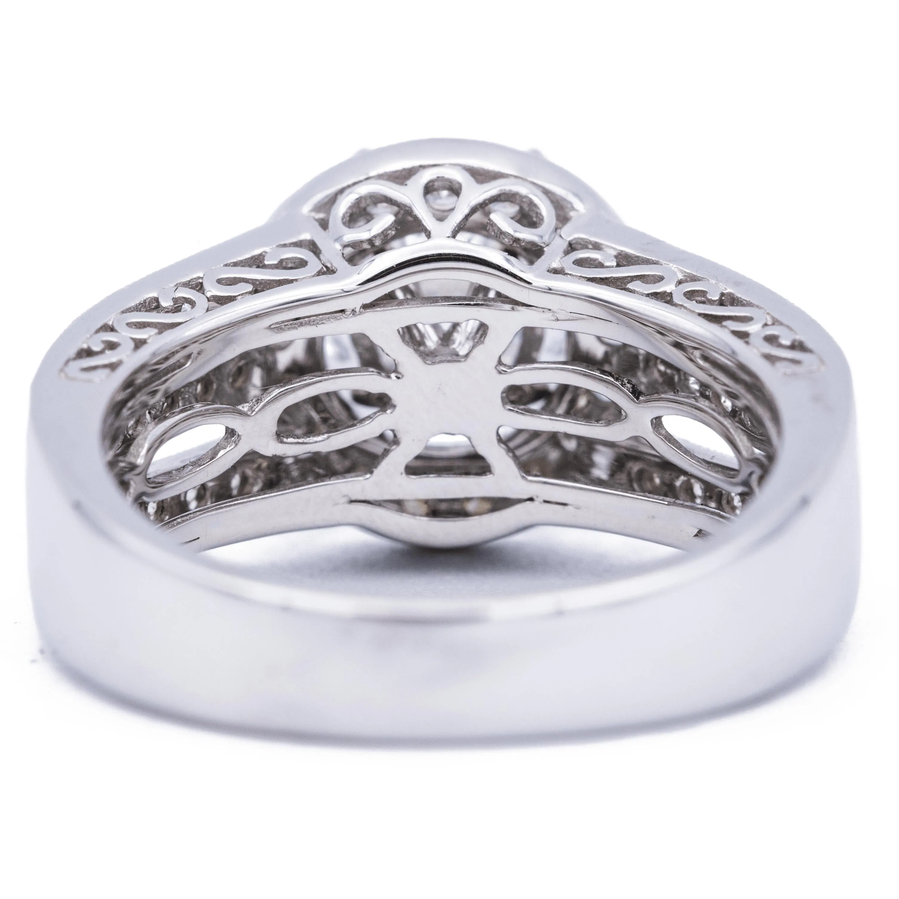 7mm Round Center 14K White Gold Halo Triple Diamond Row Ring