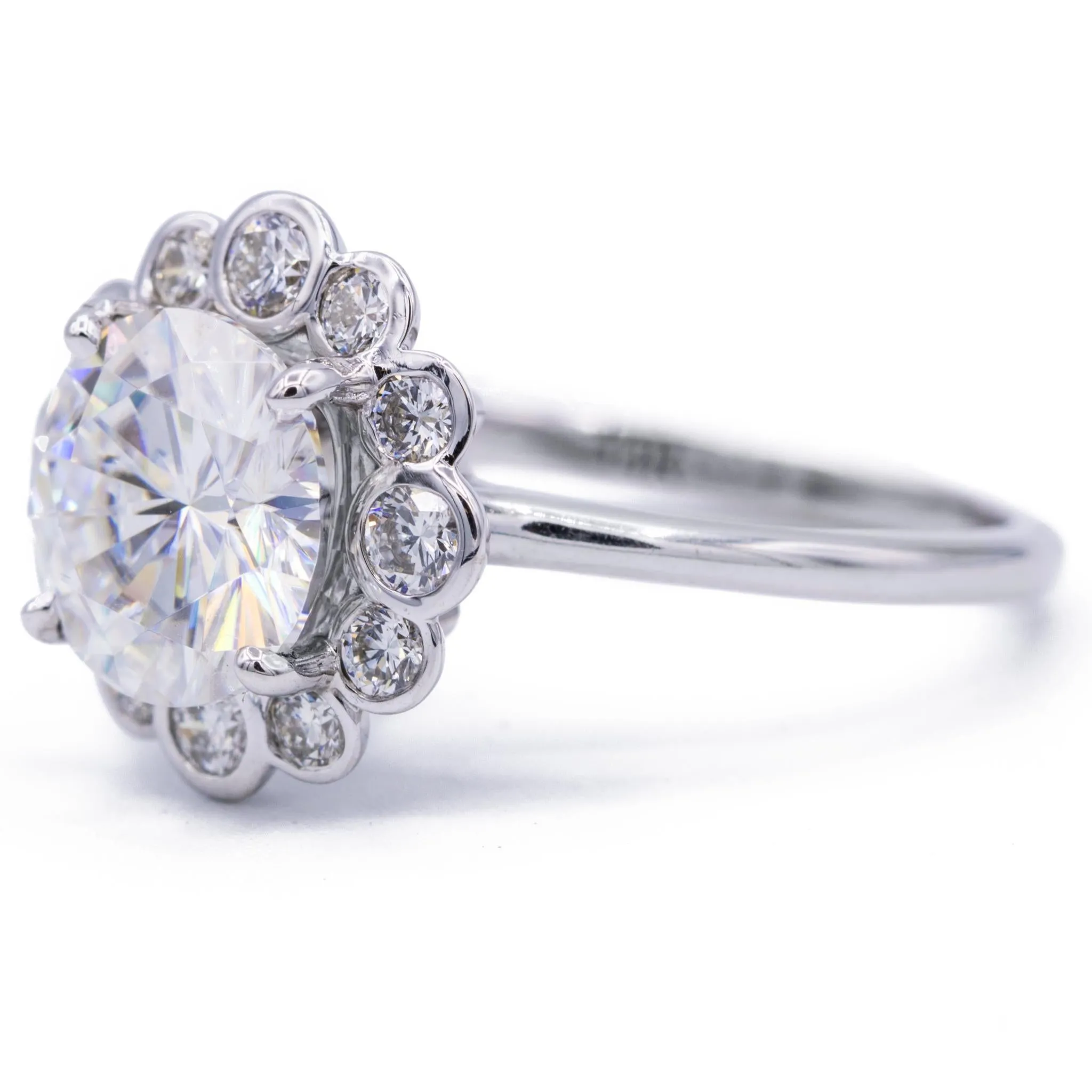 8.5mm Round Center 14KW Diamond Floral Halo Ring