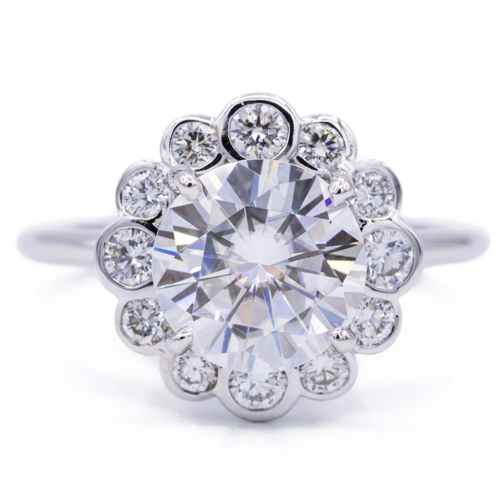 8.5mm Round Center 14KW Diamond Floral Halo Ring