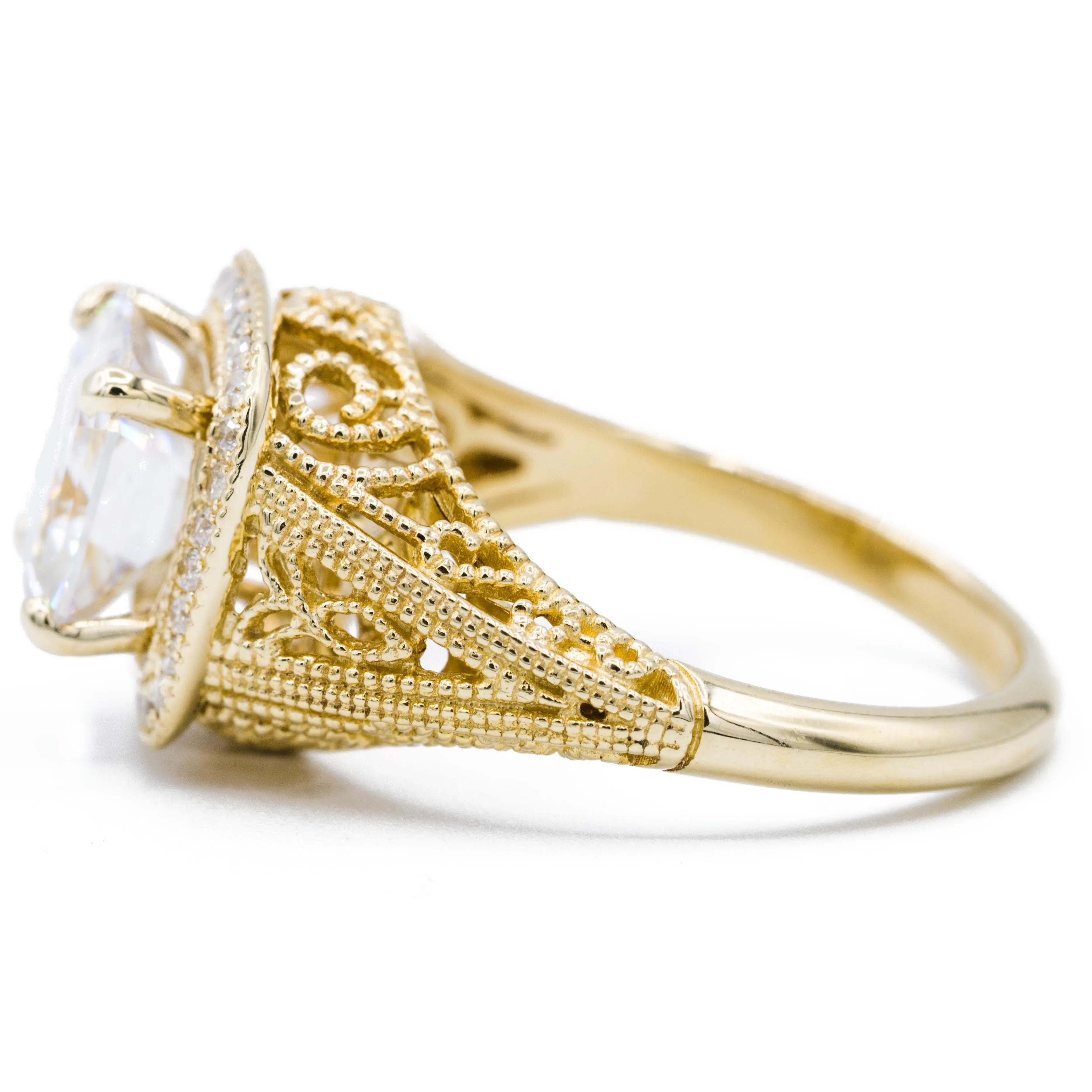 8mm Asscher Center 14k Solid Yellow Gold Exquisite Diamond Filigree Design Setting