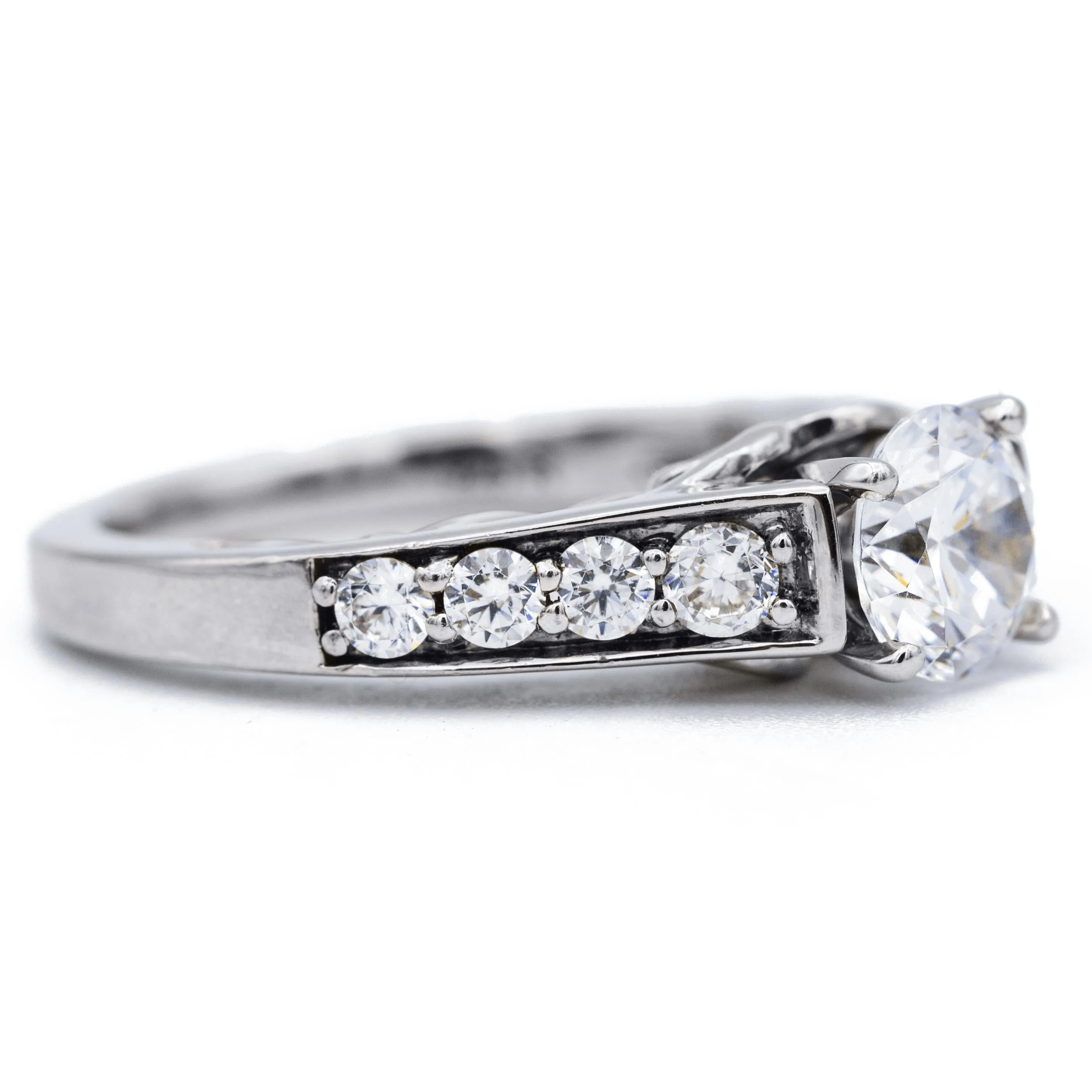 8mm Round Center 14K White Gold 4 Prong Diamond Shank Engagement Ring