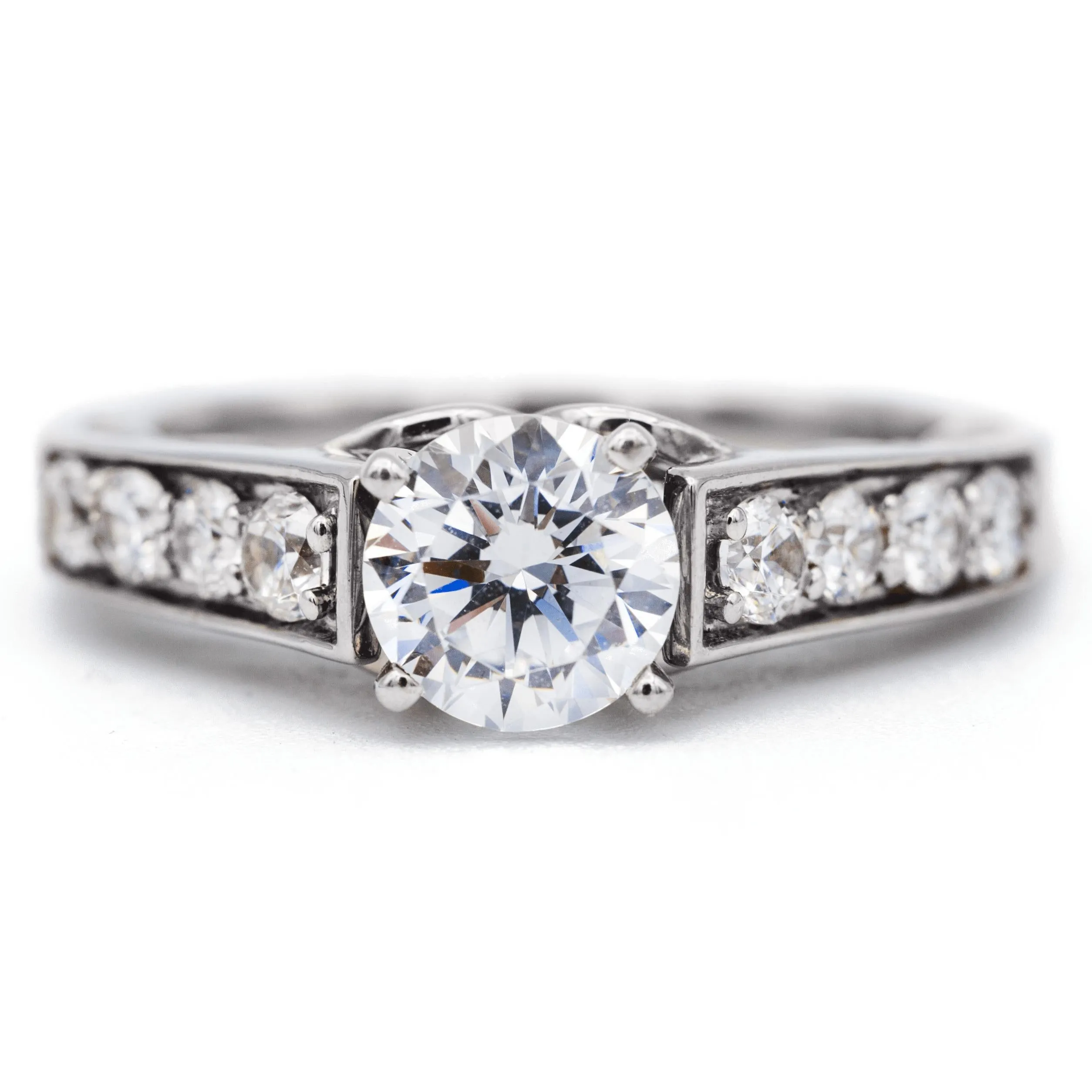 8mm Round Center 14K White Gold 4 Prong Diamond Shank Engagement Ring
