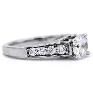 8mm Round Center 14K White Gold 4 Prong Diamond Shank Engagement Ring