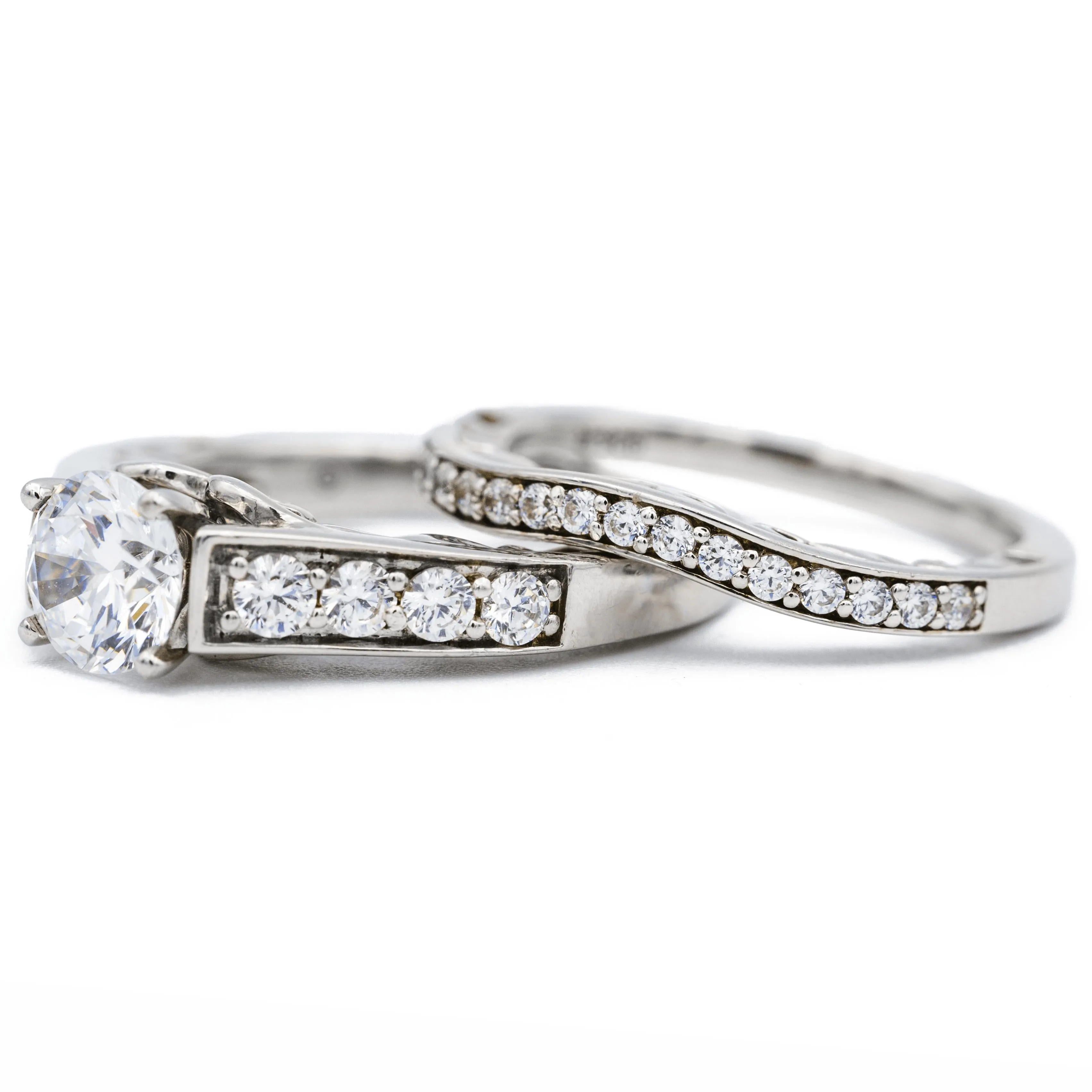 8mm Round Center 14K White Gold 4 Prong Diamond Shank Engagement Ring