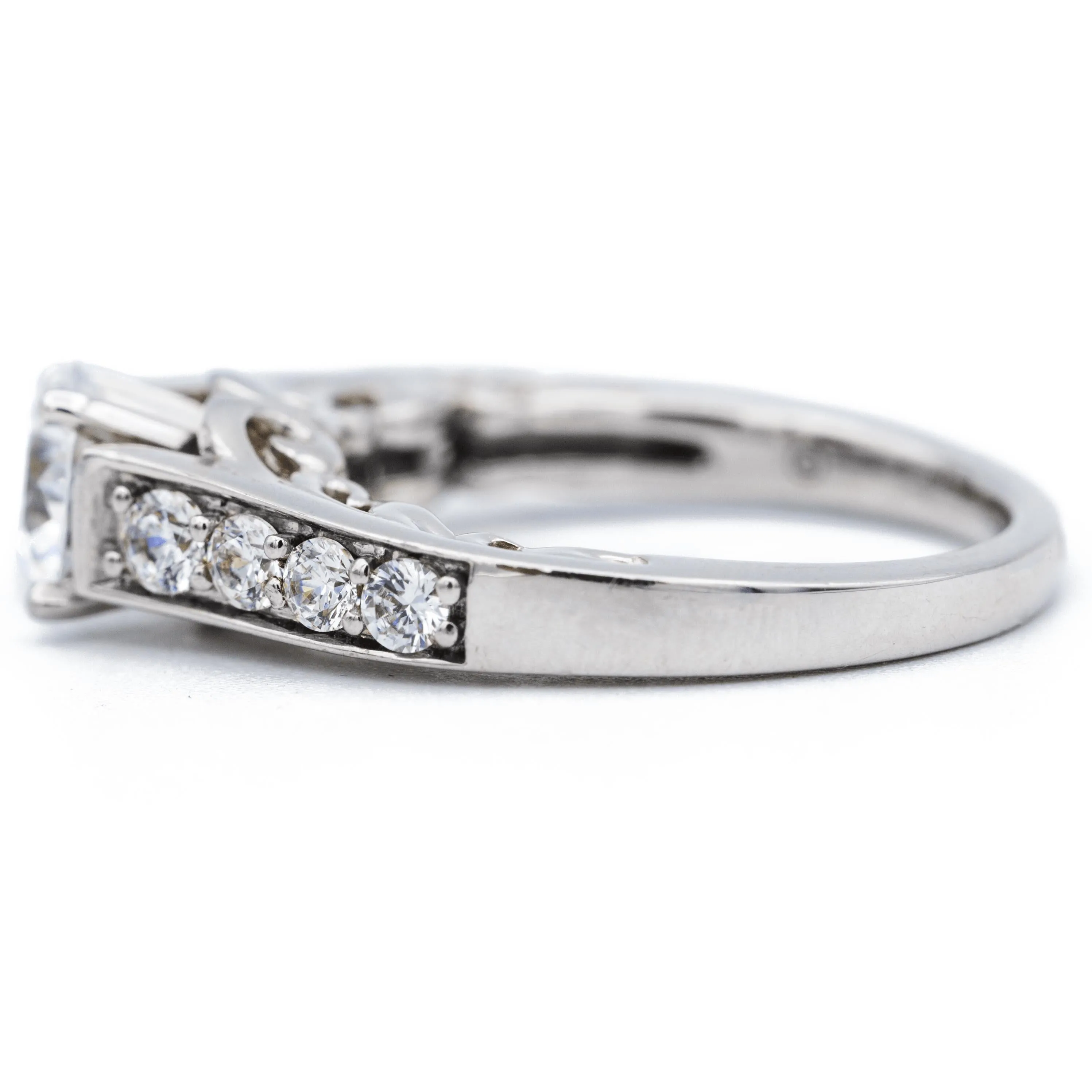 8mm Round Center 14K White Gold 4 Prong Diamond Shank Engagement Ring