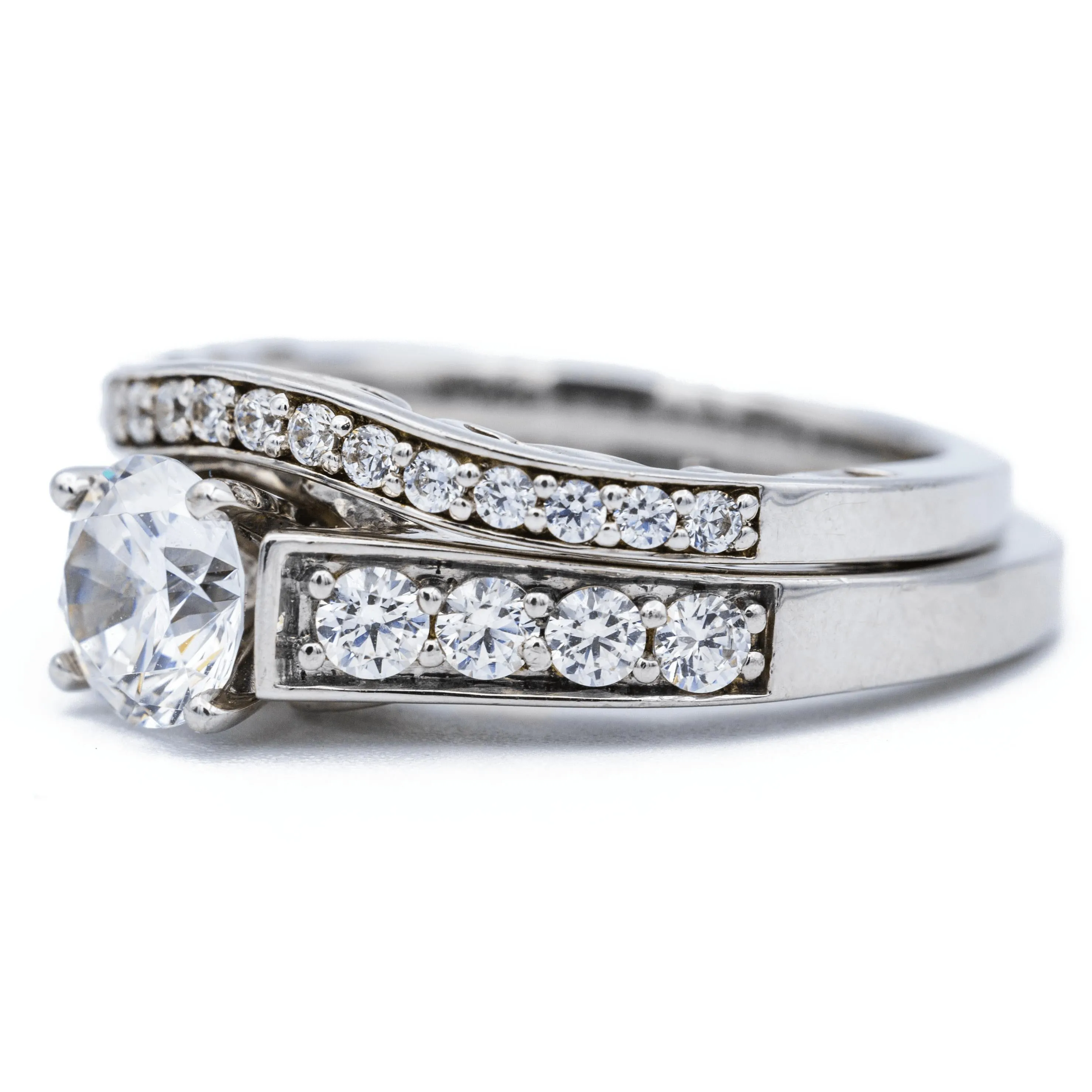 8mm Round Center 14K White Gold 4 Prong Diamond Shank Engagement Ring
