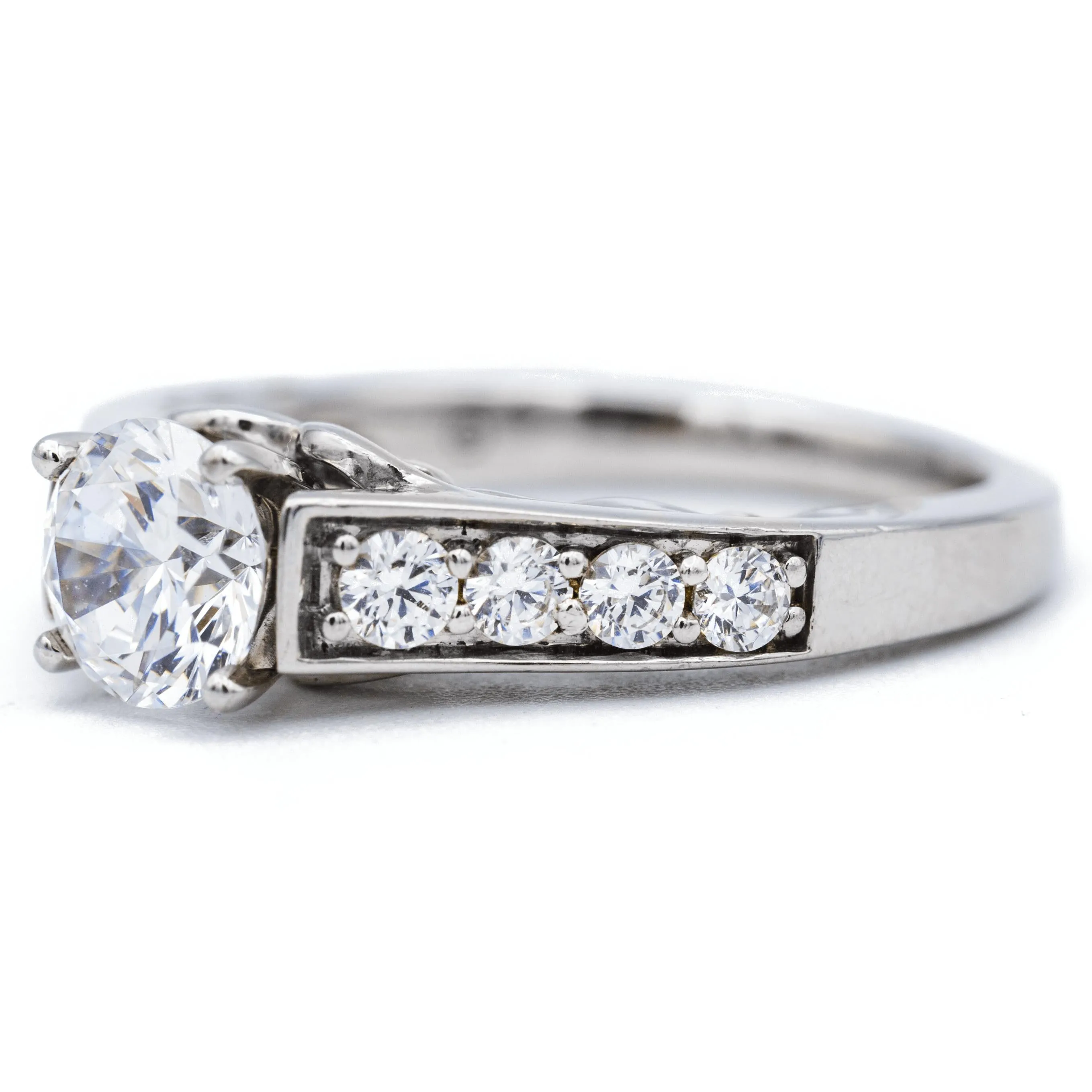 8mm Round Center 14K White Gold 4 Prong Diamond Shank Engagement Ring
