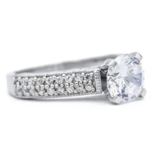 8mm Round Center 14K White Gold 4 Prong Pave Sides Ring