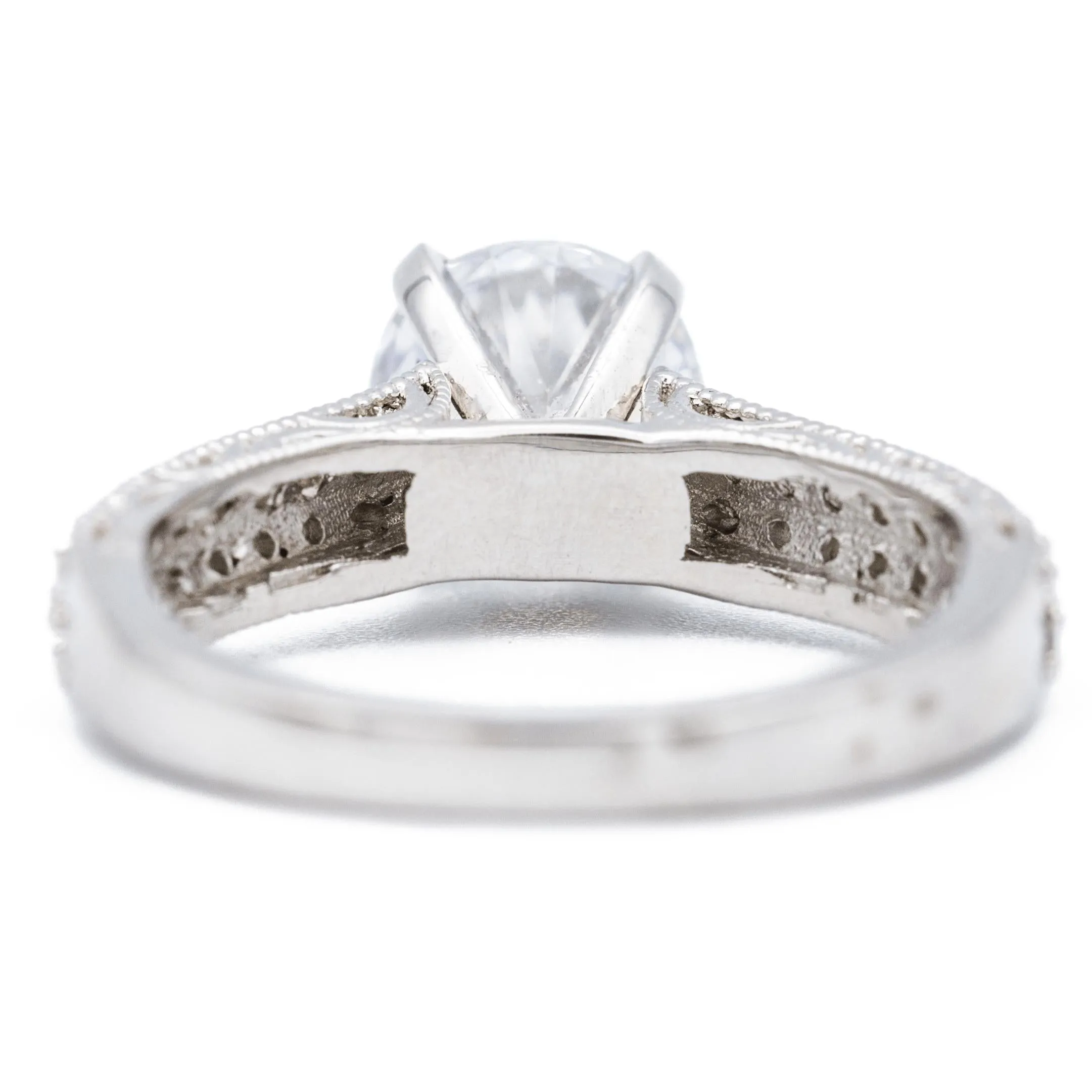8mm Round Center 14K White Gold 4 Prong Pave Sides Ring