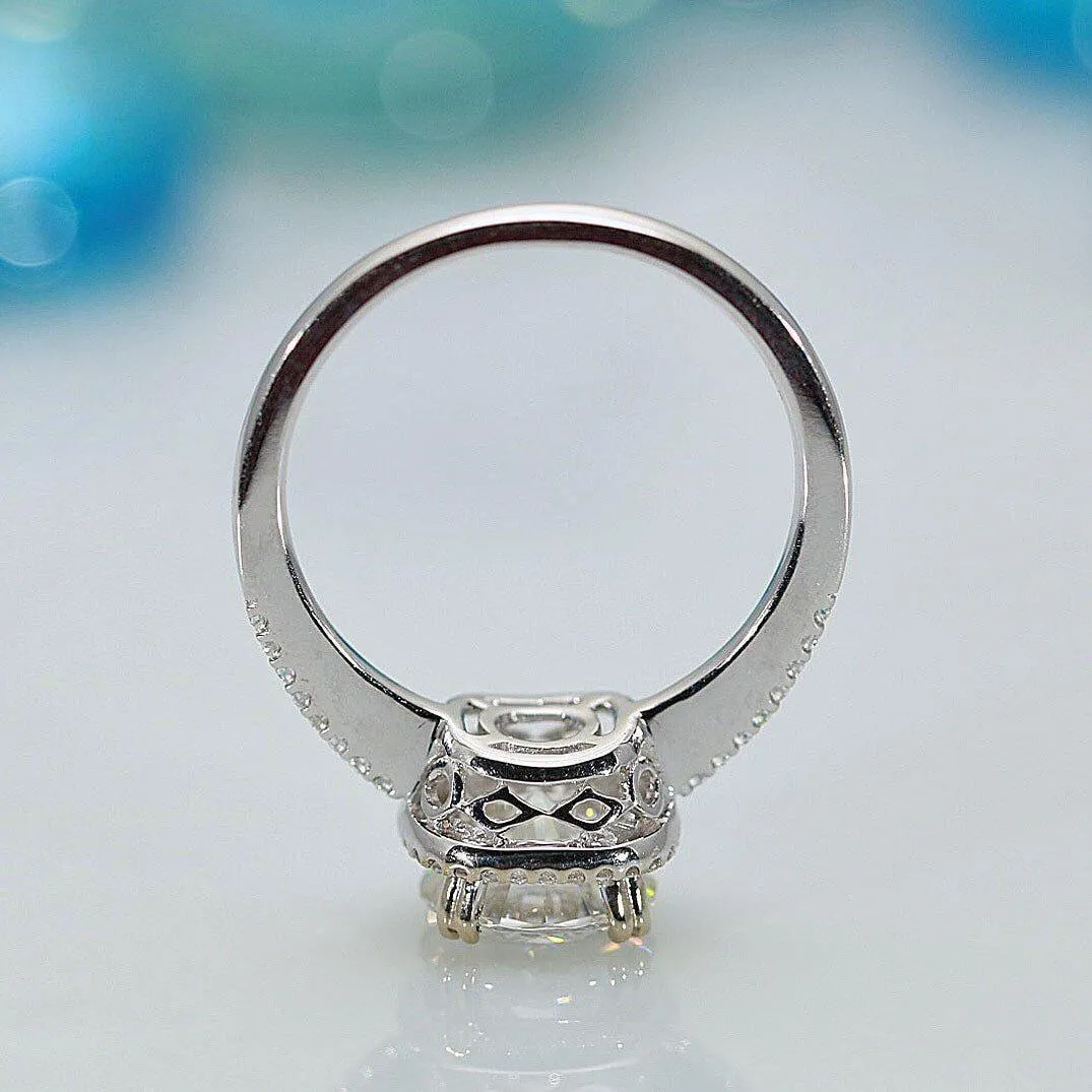8mm Round Center 14K White Gold Diamond Halo Crown Ring
