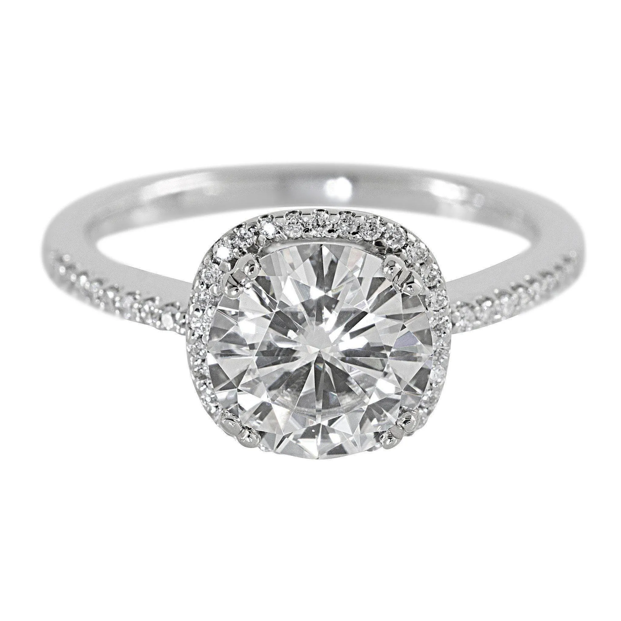 8mm Round Center 14K White Gold Diamond Halo Crown Ring
