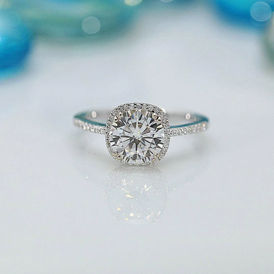 8mm Round Center 14K White Gold Diamond Halo Crown Ring