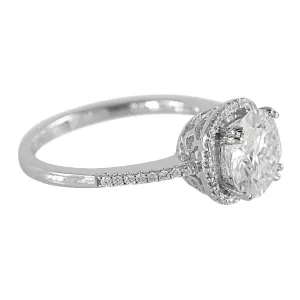 8mm Round Center 14K White Gold Diamond Halo Crown Ring