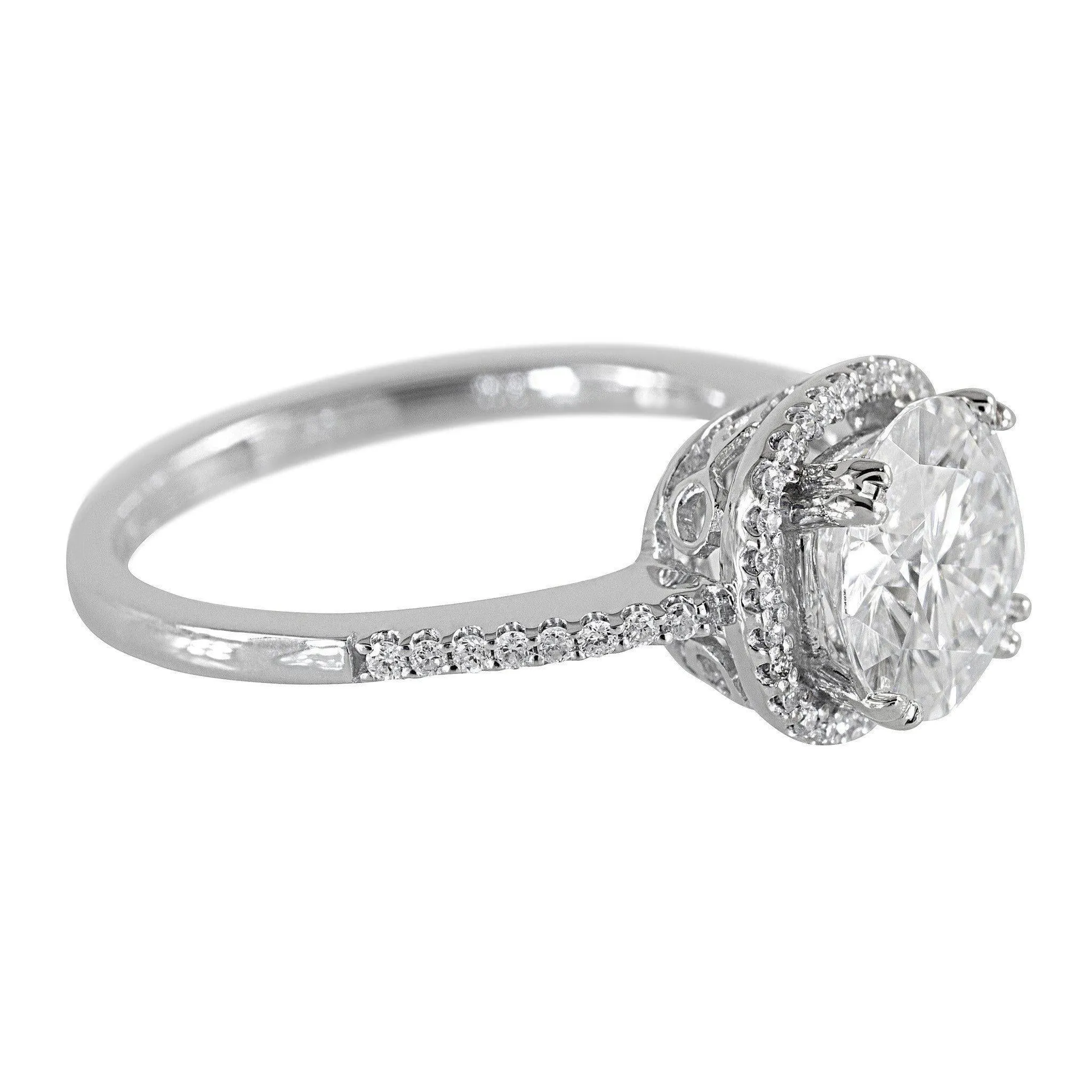 8mm Round Center 14K White Gold Diamond Halo Crown Ring