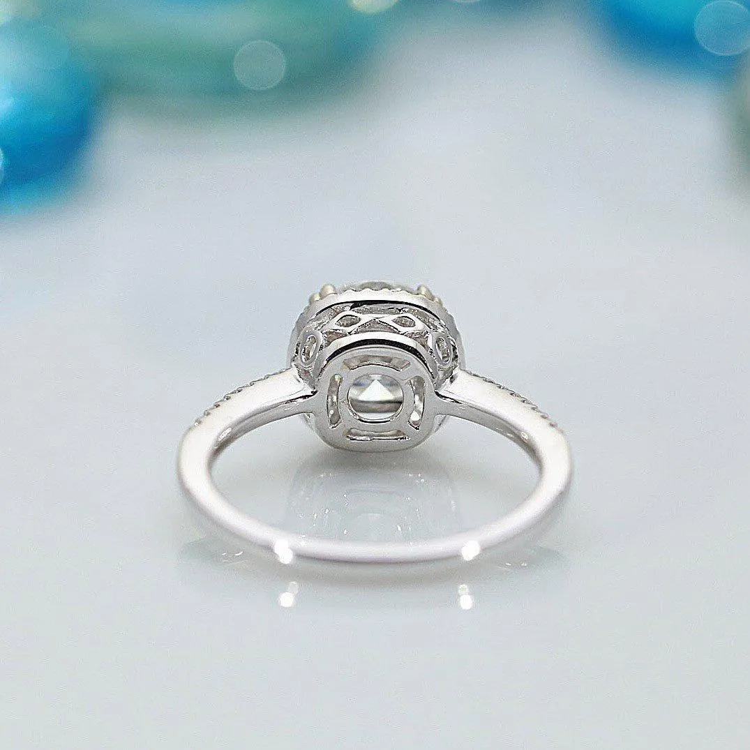 8mm Round Center 14K White Gold Diamond Halo Crown Ring