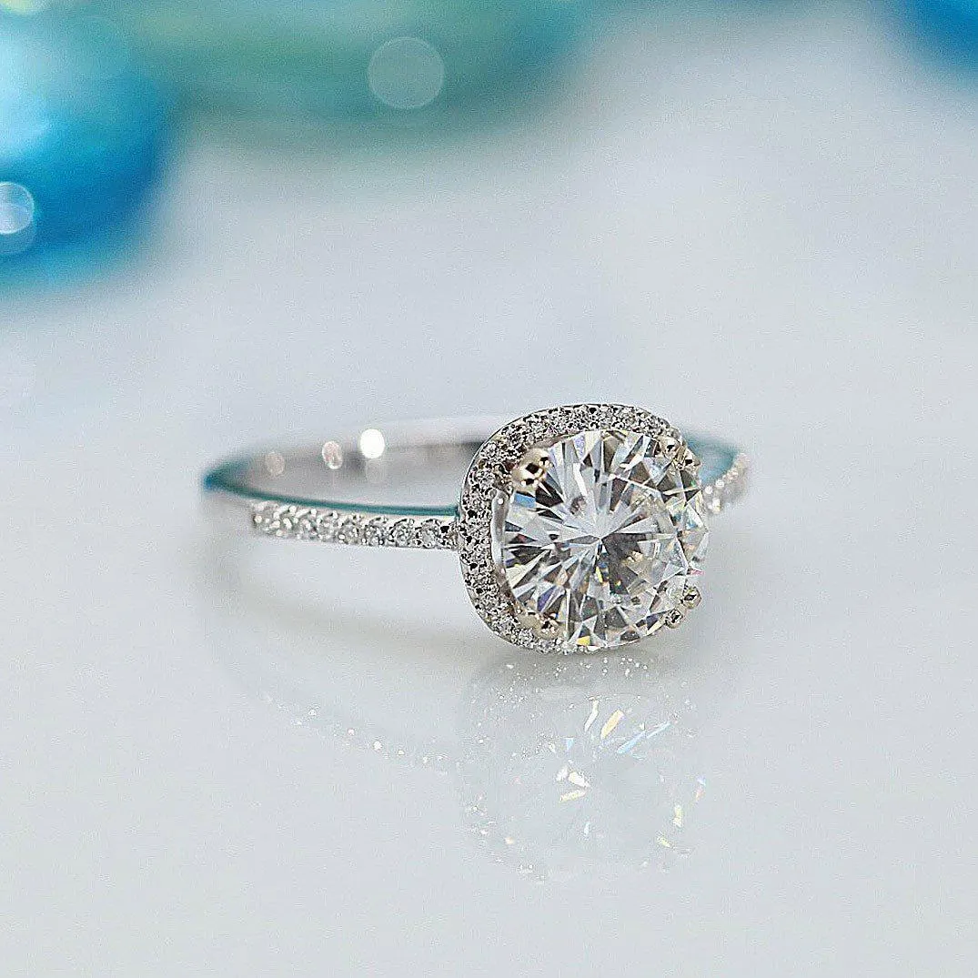 8mm Round Center 14K White Gold Diamond Halo Crown Ring