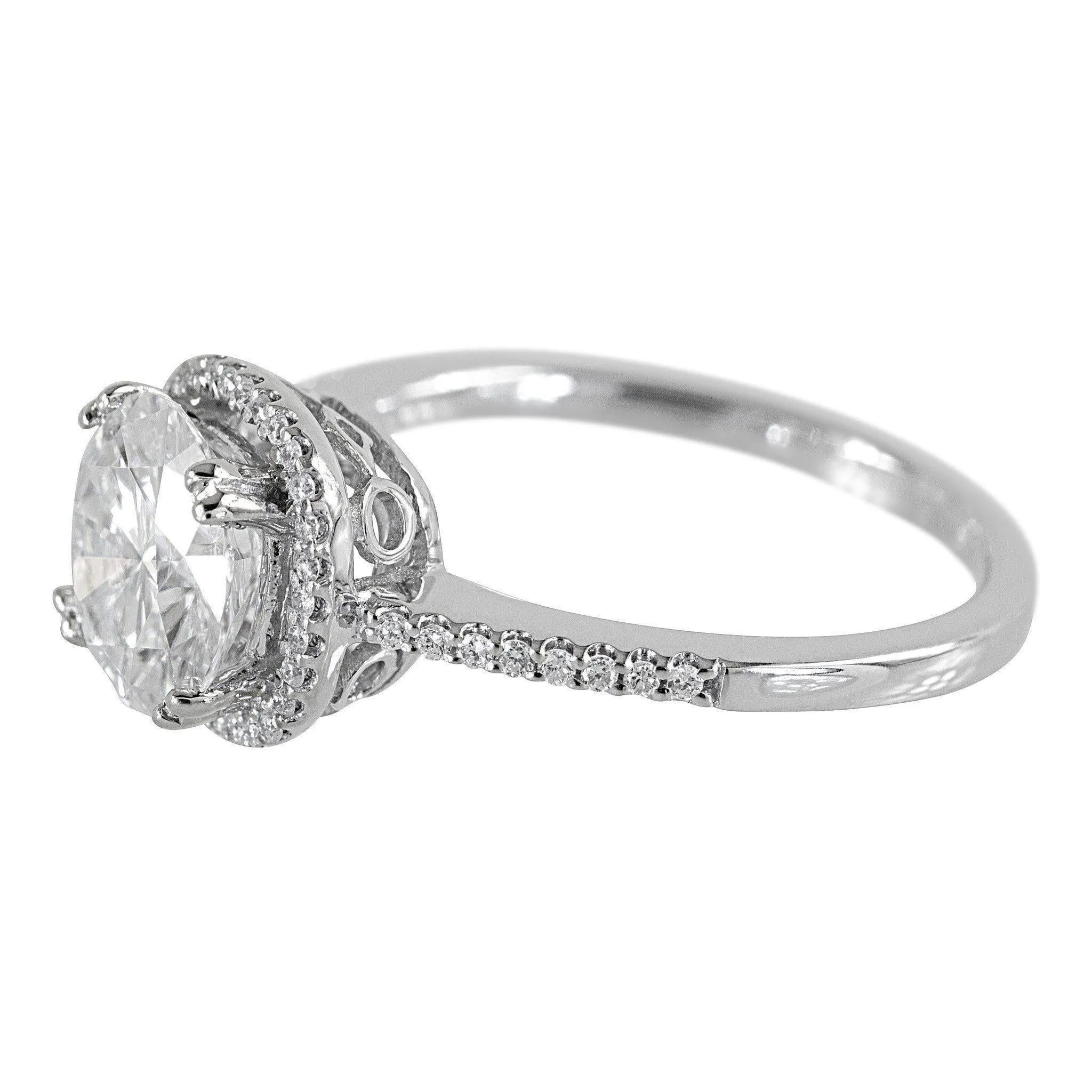 8mm Round Center 14K White Gold Diamond Halo Crown Ring