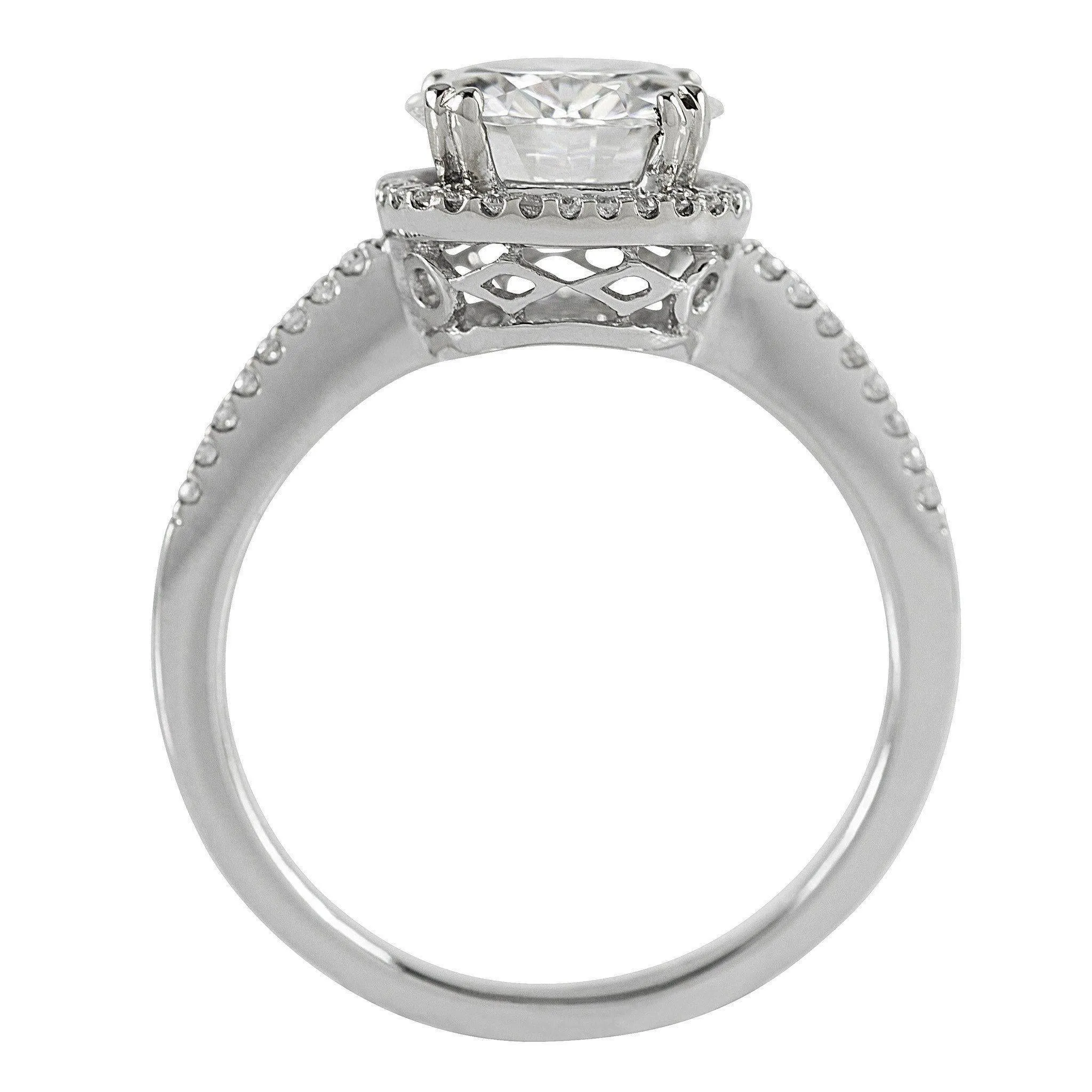 8mm Round Center 14K White Gold Diamond Halo Crown Ring