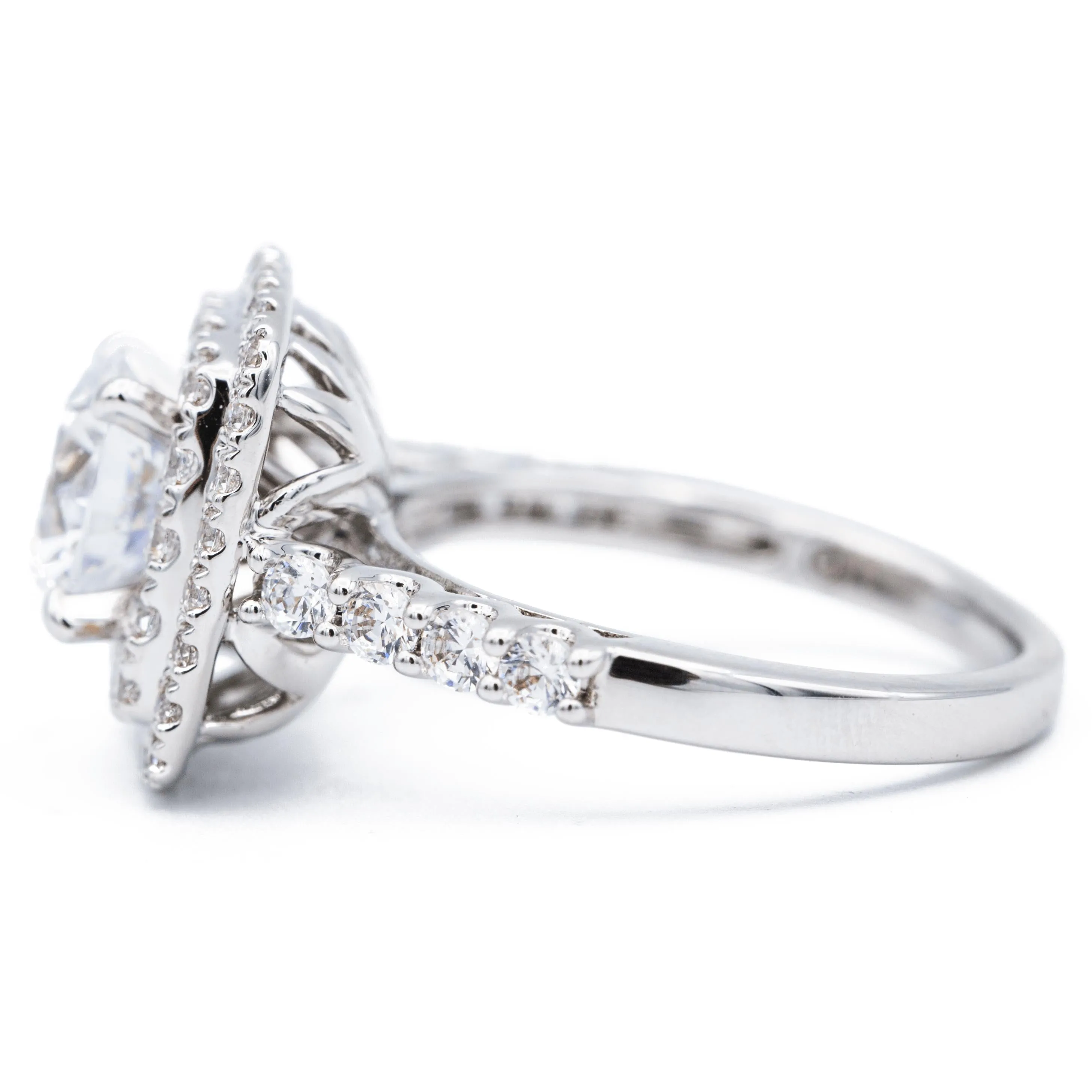 8mm Round Center 14K White Solid Gold Diamond Double Halo Design Ring