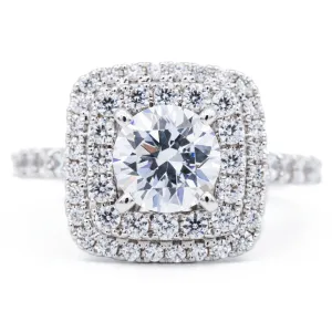 8mm Round Center 14K White Solid Gold Diamond Double Halo Design Ring