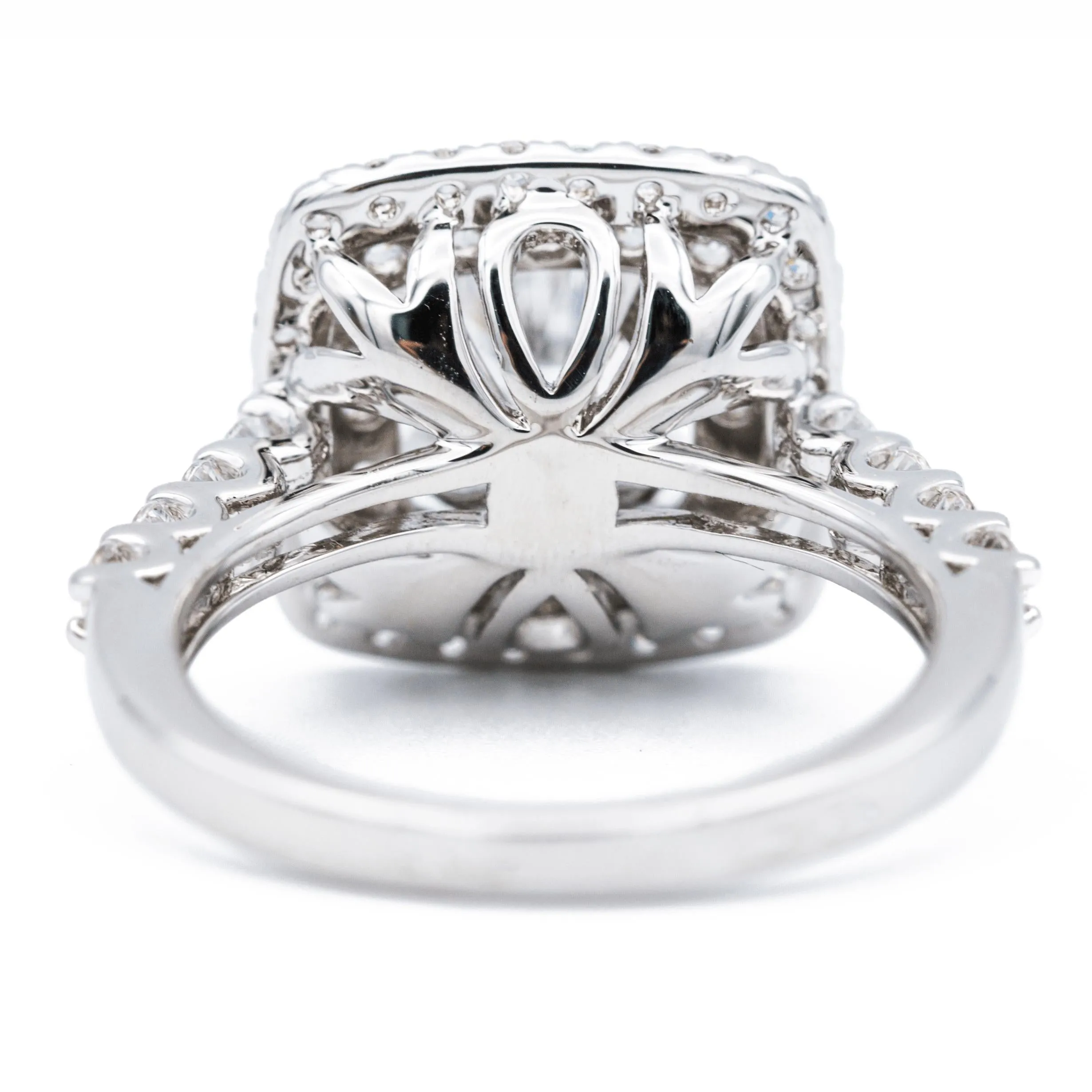 8mm Round Center 14K White Solid Gold Diamond Double Halo Design Ring