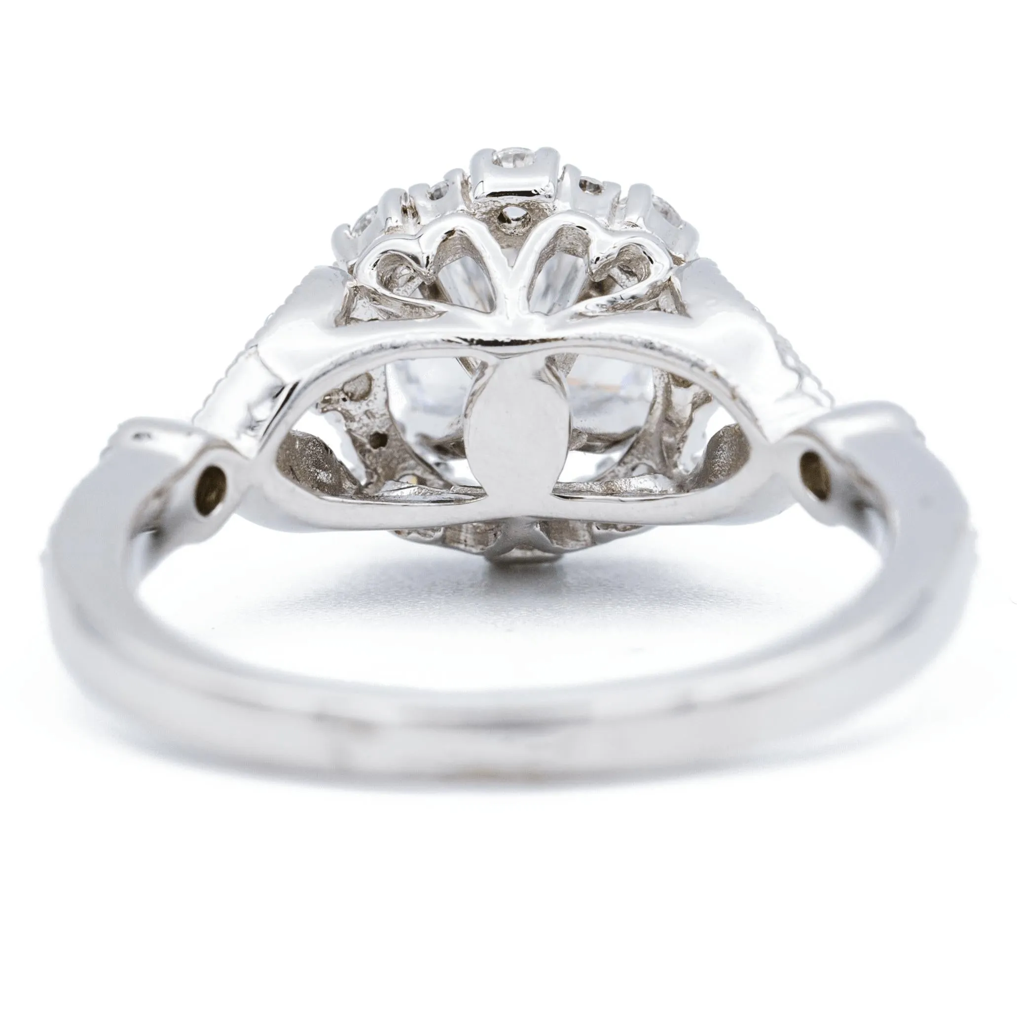 8mm Round Center 14K White Solid Gold Diamond Halo Milgrain Design Ring
