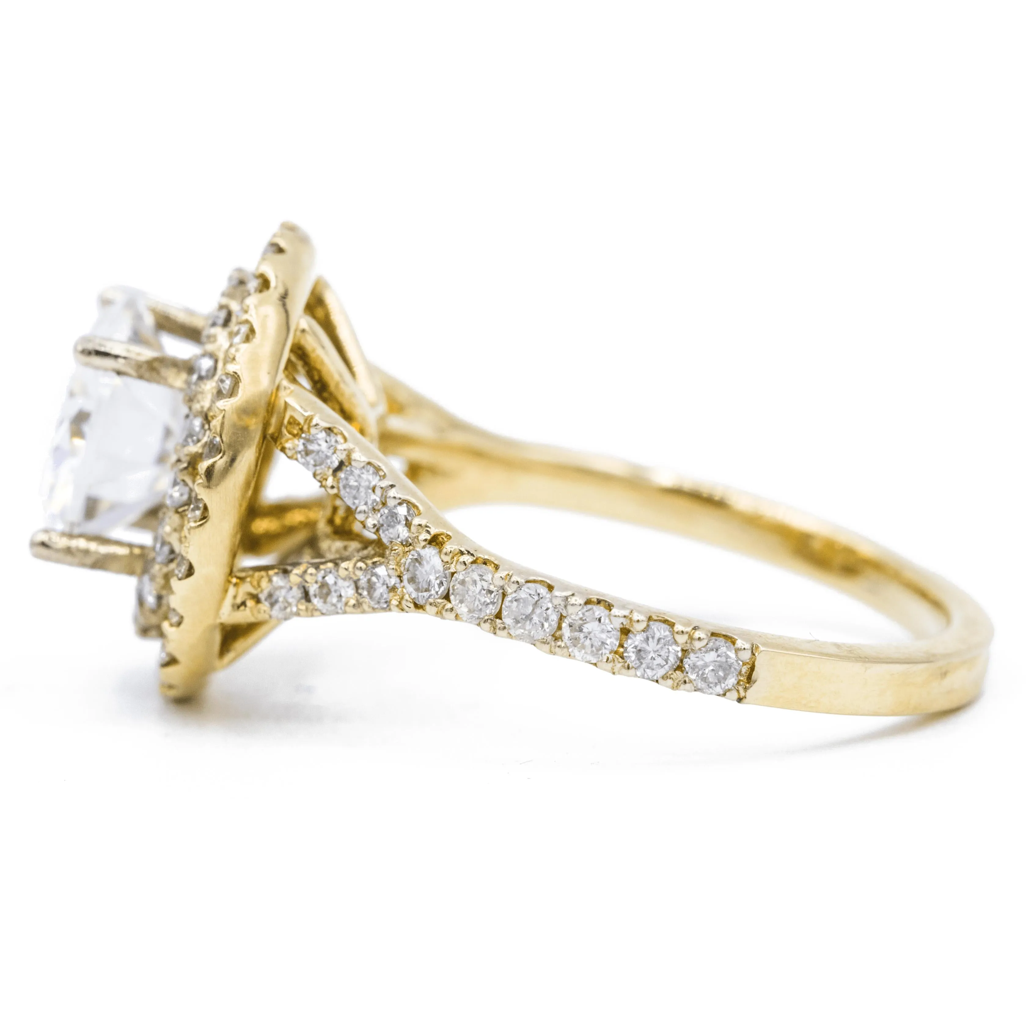 8mm Round Center 14K Yellow Gold Double Halo Pave Ring