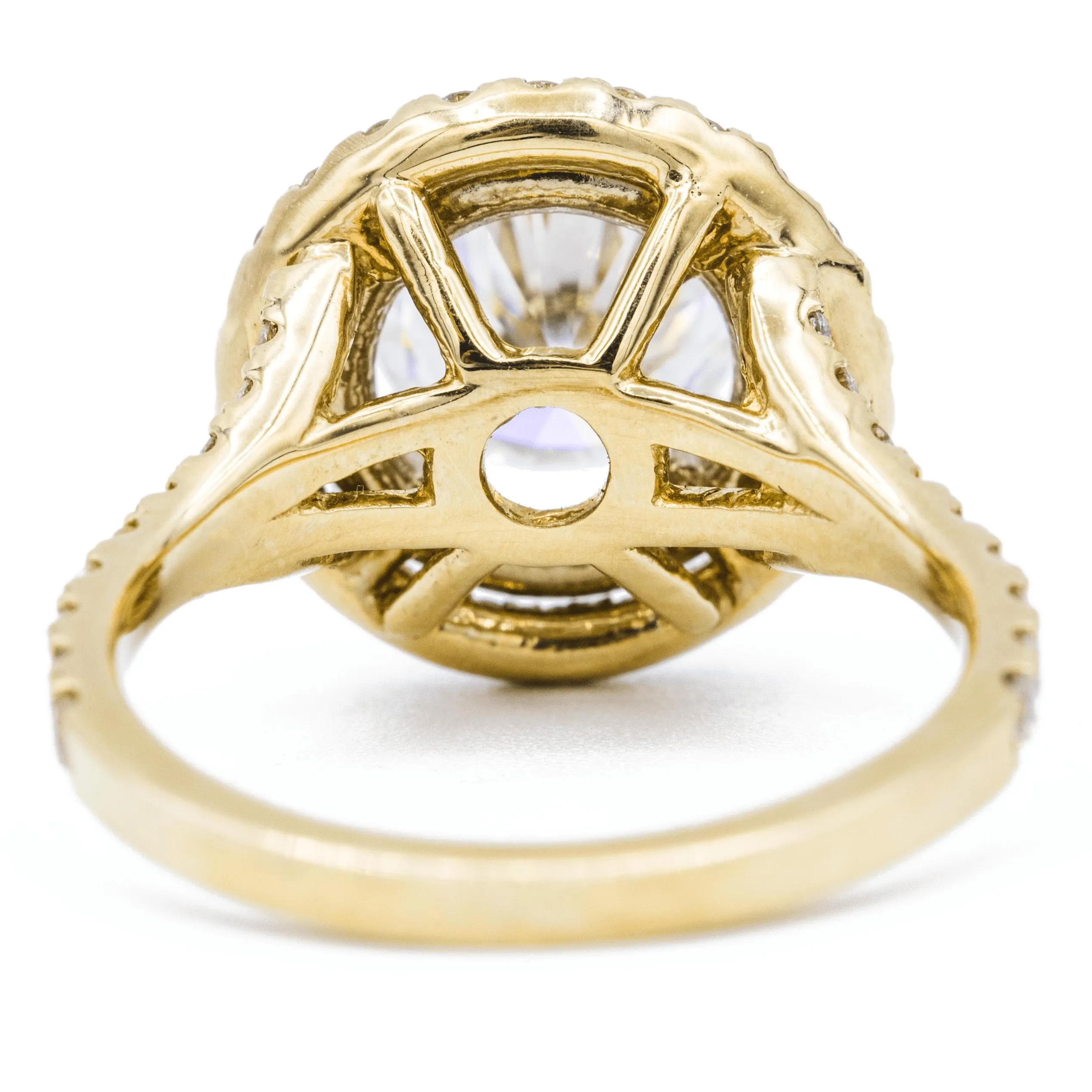 8mm Round Center 14K Yellow Gold Double Halo Pave Ring
