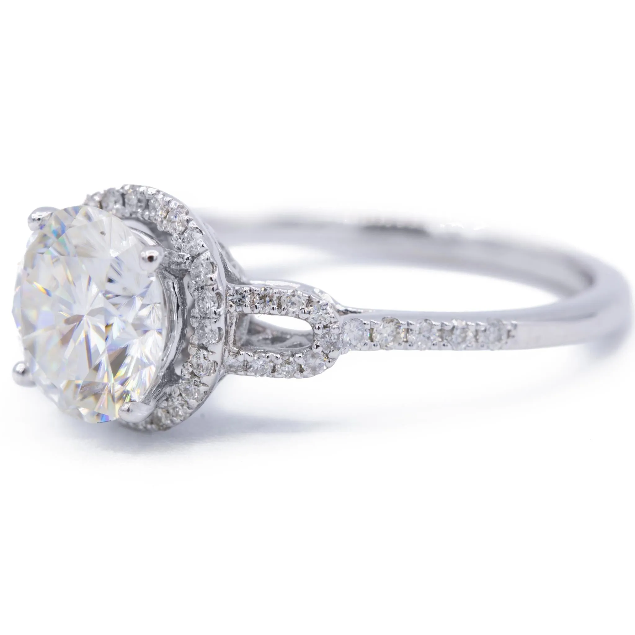 8mm Round Center 14KW Diamond Accent Halo and Filigree Band Ring