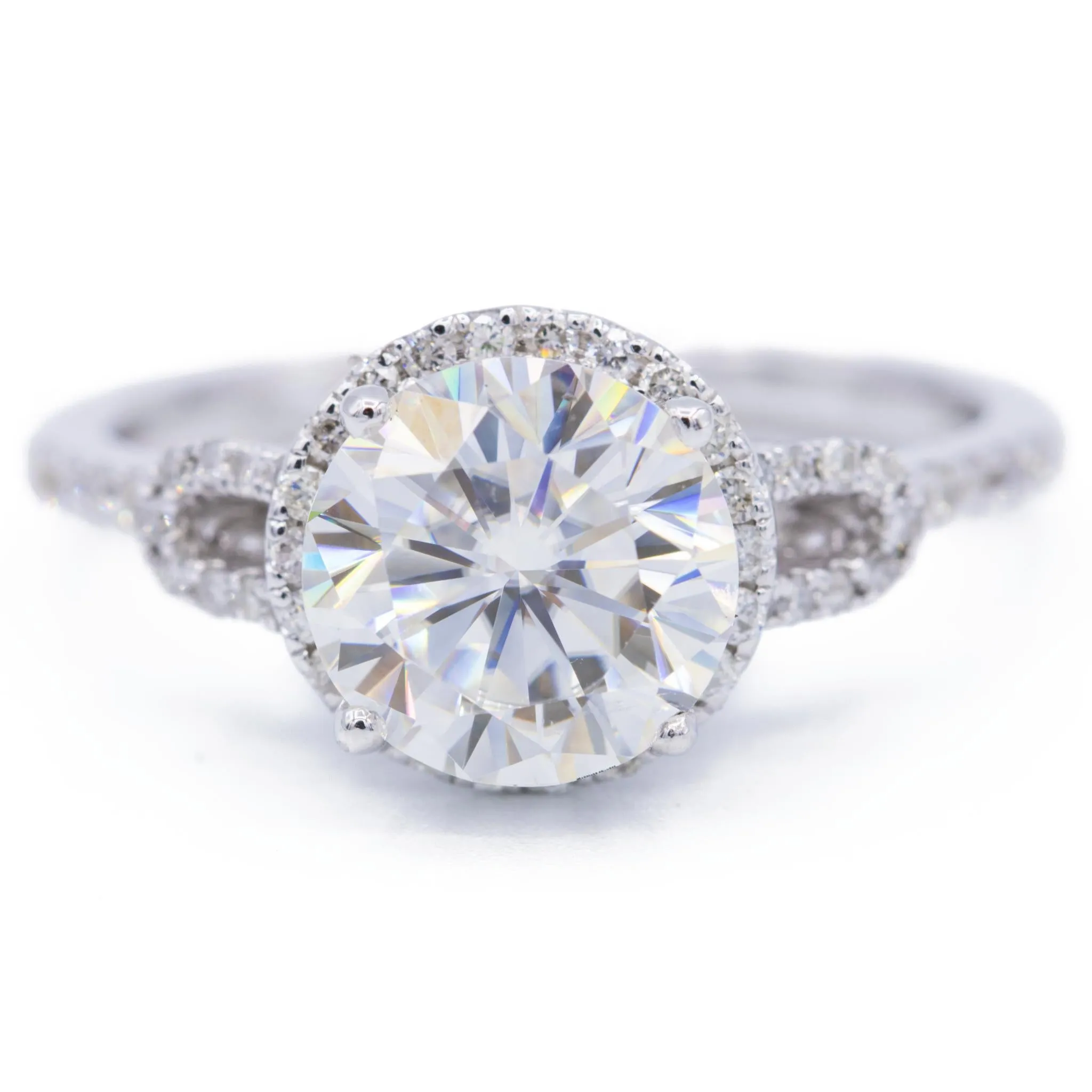8mm Round Center 14KW Diamond Accent Halo and Filigree Band Ring