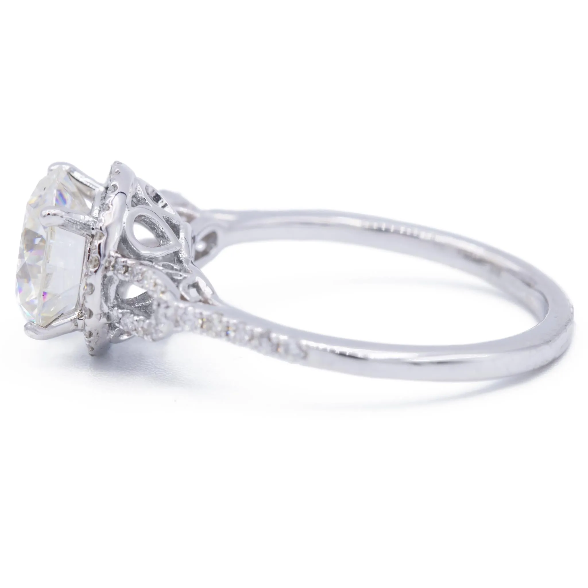8mm Round Center 14KW Diamond Accent Halo and Filigree Band Ring