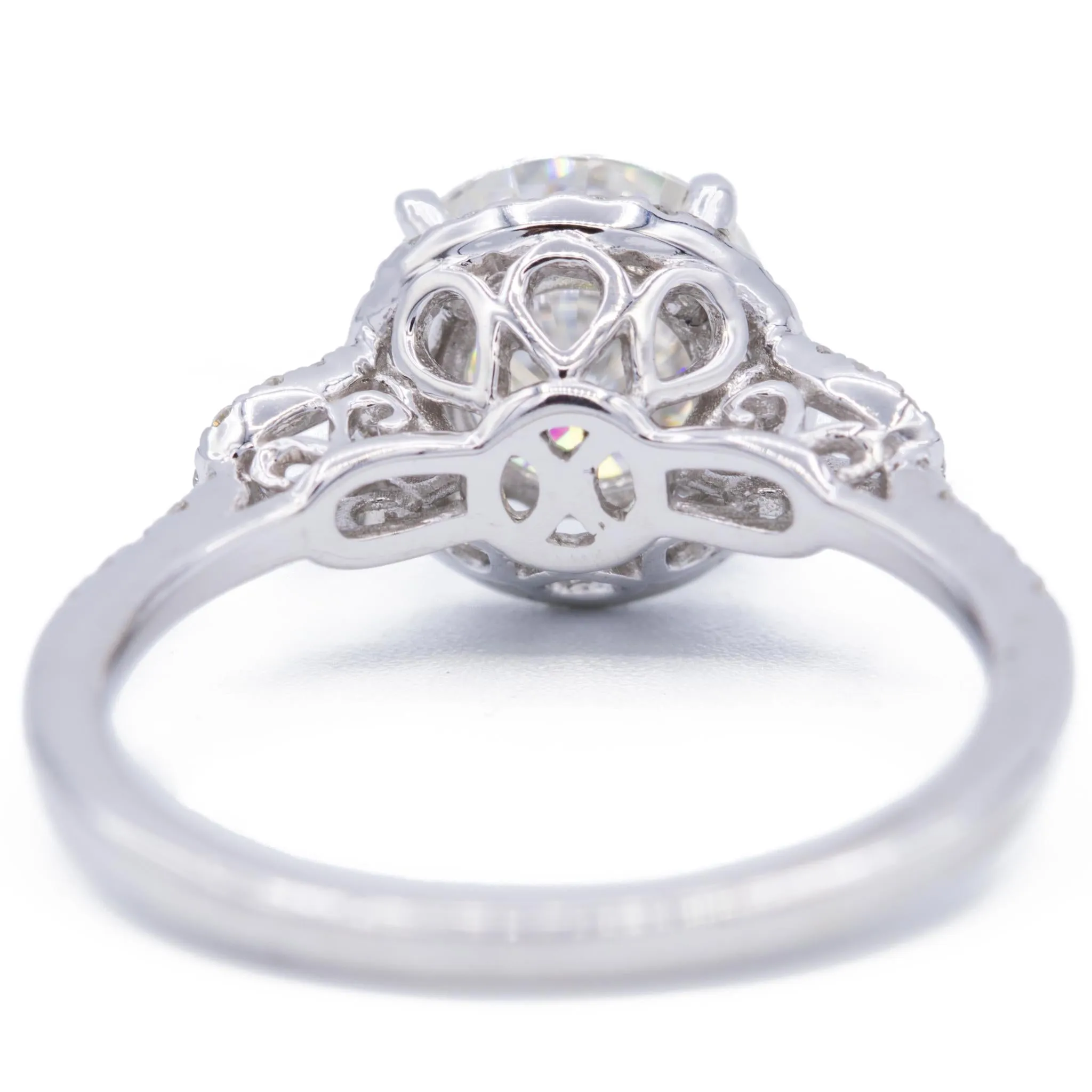 8mm Round Center 14KW Diamond Accent Halo and Filigree Band Ring