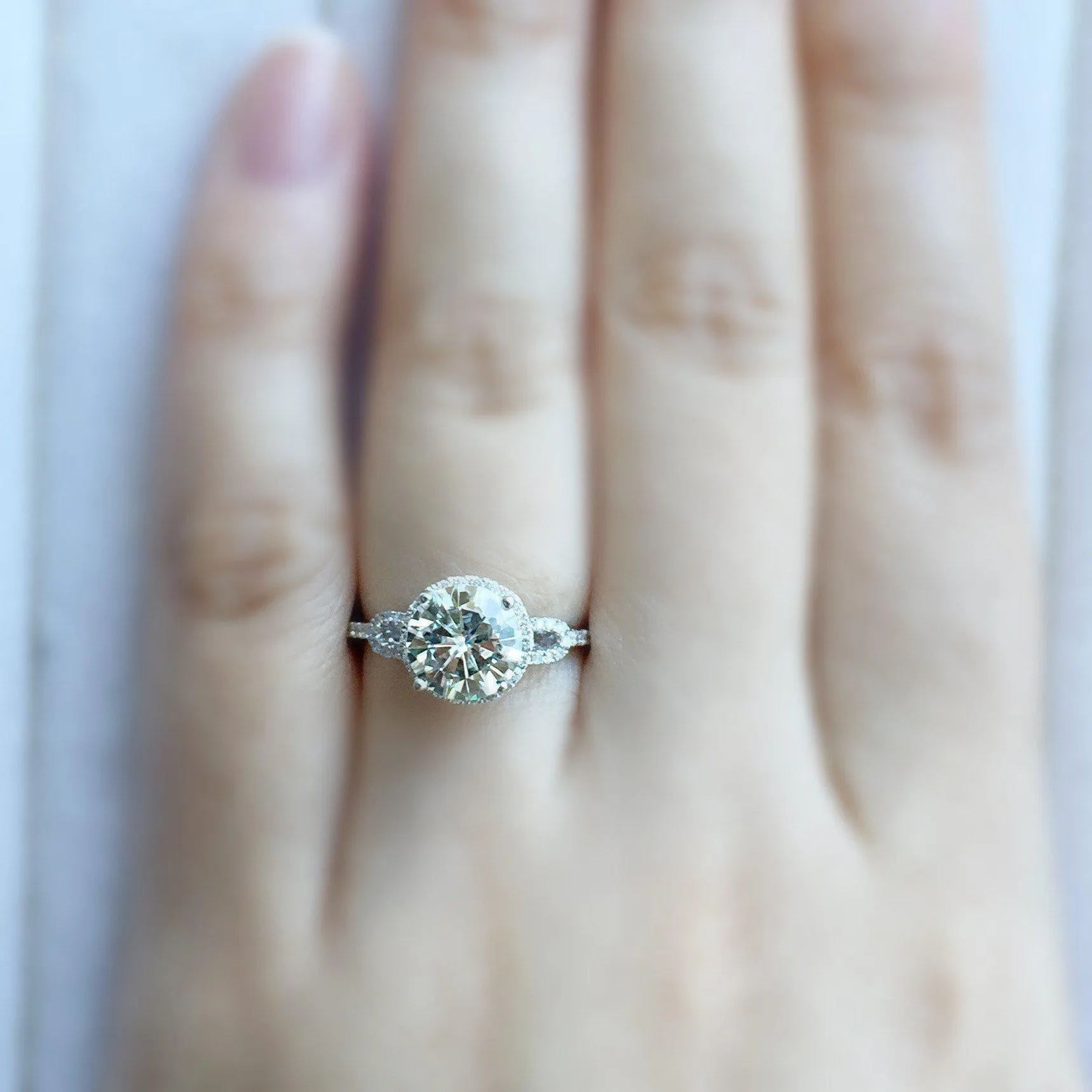 8mm Round Center 14KW Diamond Accent Halo and Filigree Band Ring