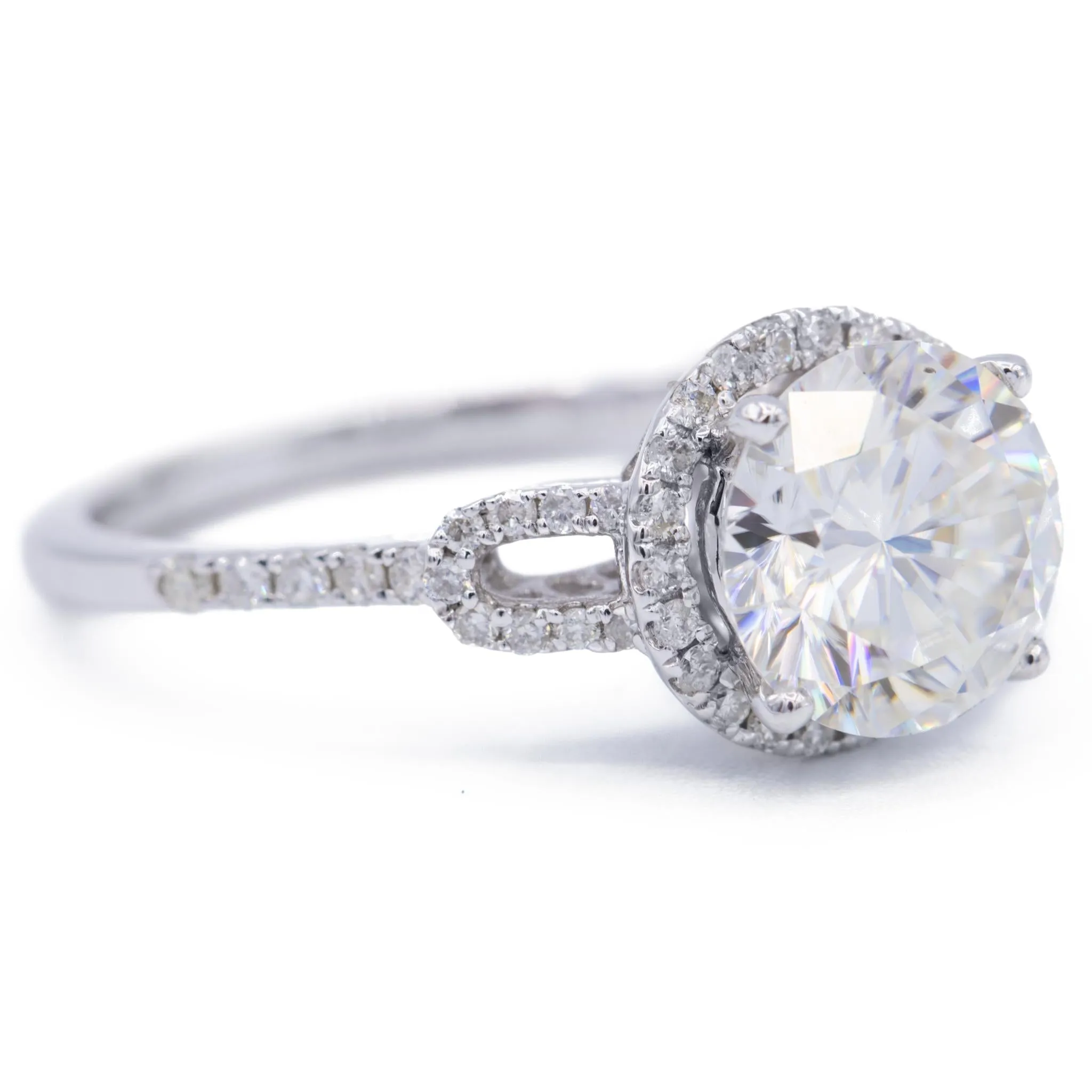 8mm Round Center 14KW Diamond Accent Halo and Filigree Band Ring