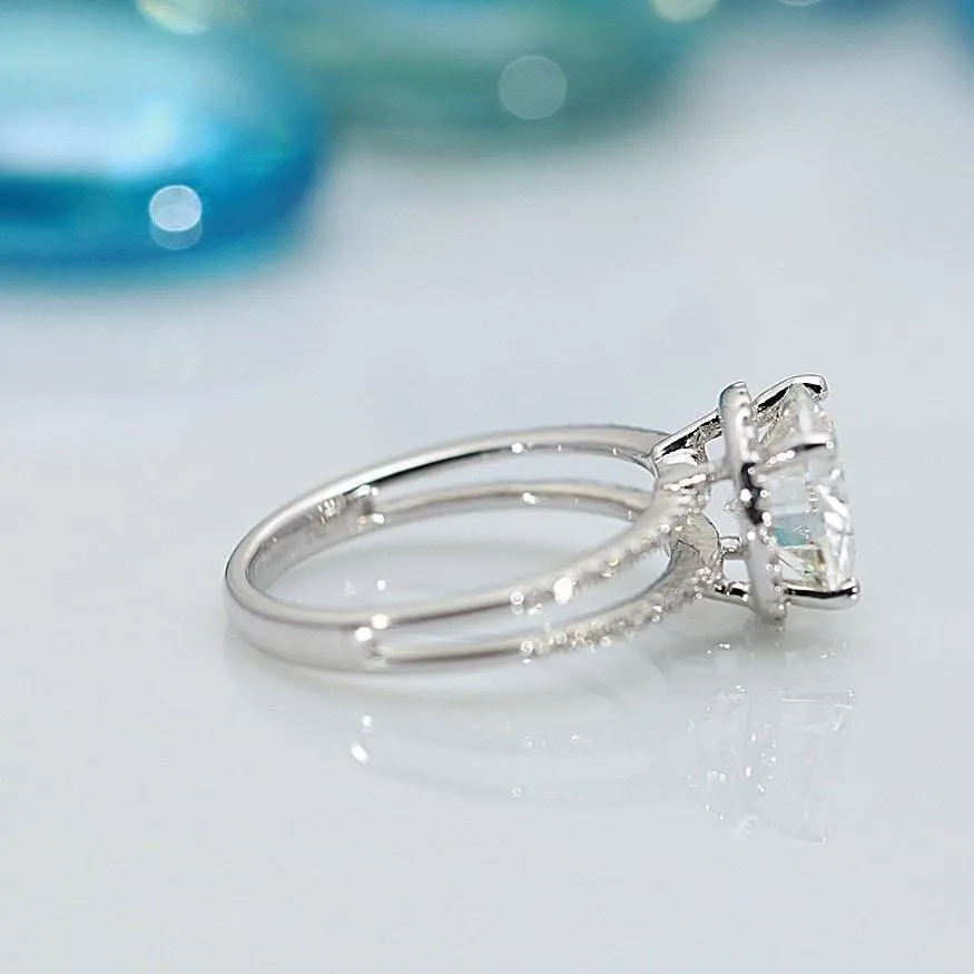8mm Round Center 14KW Split Shank Diamond Accent Halo Ring