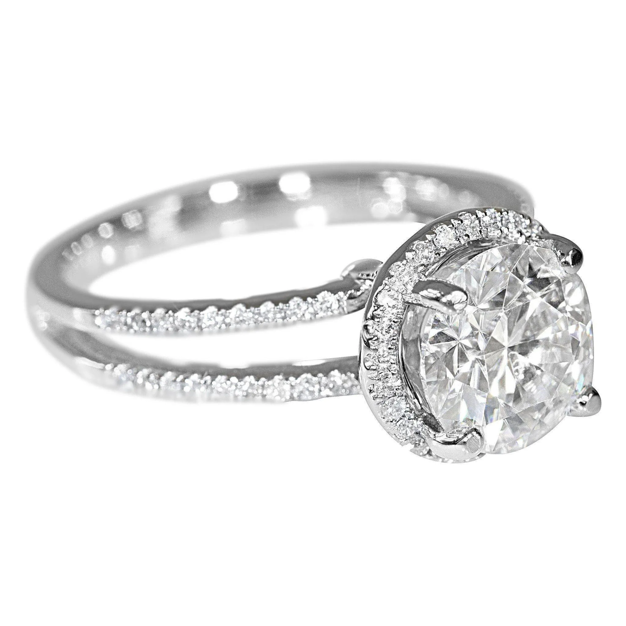 8mm Round Center 14KW Split Shank Diamond Accent Halo Ring