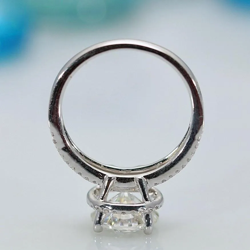 8mm Round Center 14KW Split Shank Diamond Accent Halo Ring